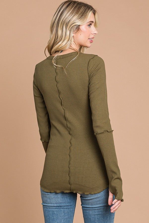 Olive Ribbed Long Sleeve Top sold by Pinkblush product image thumbnail 3
