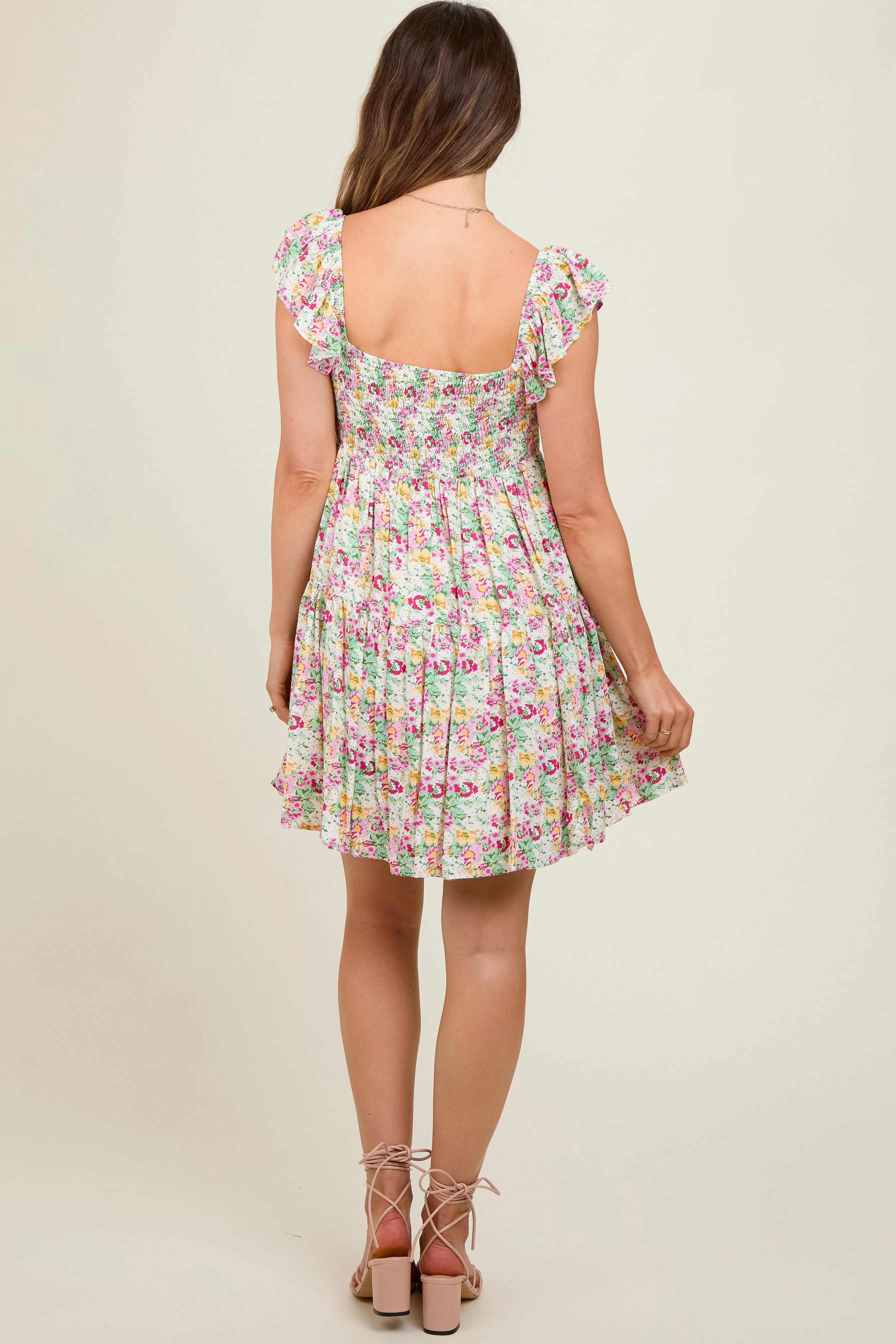 Cream Floral Tiered Maternity Mini Dress sold by Pinkblush product image thumbnail 4