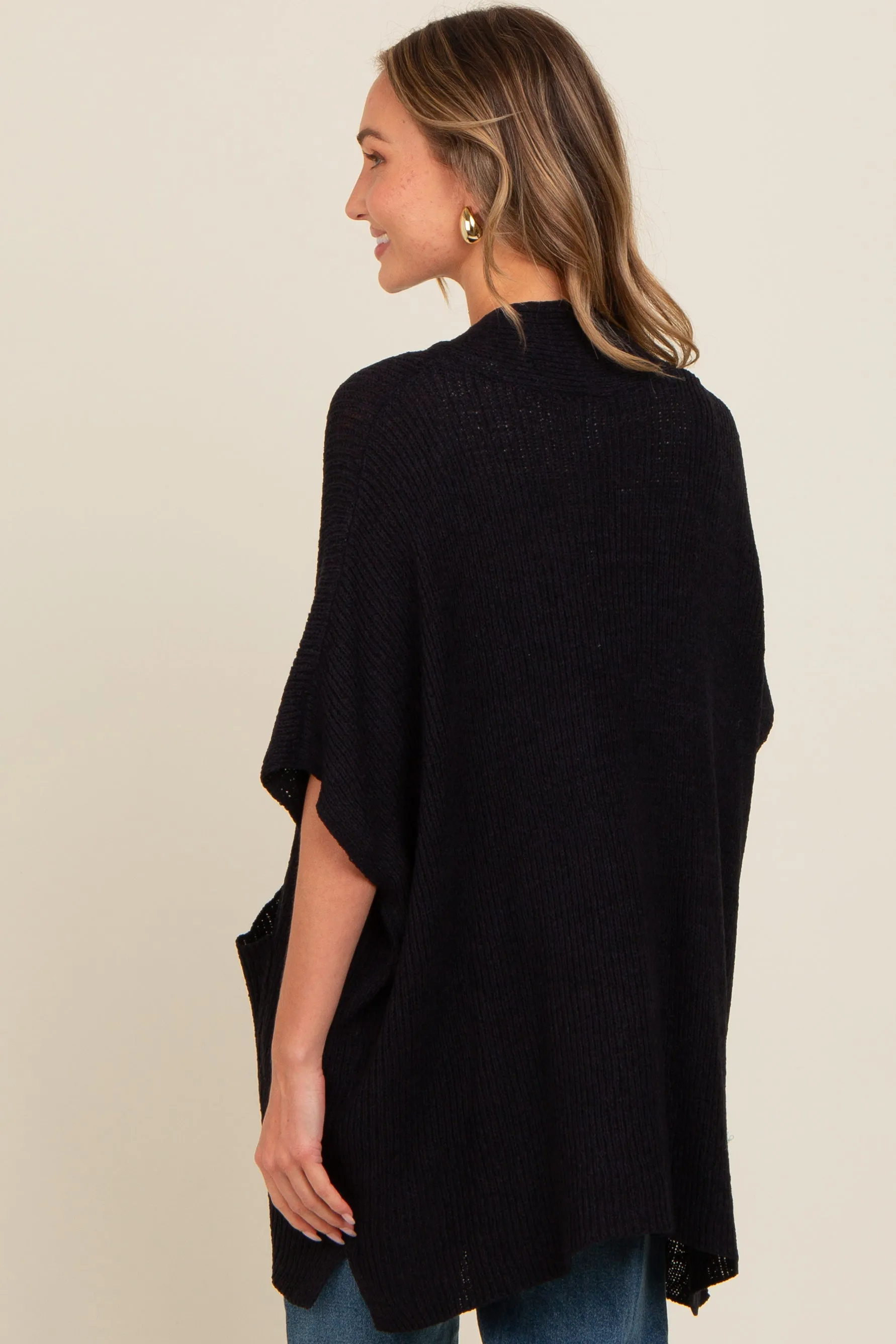 Black Drop Shoulder Side Pocket 3/4 Sleeve Cardigan sold by Pinkblush product image thumbnail 3