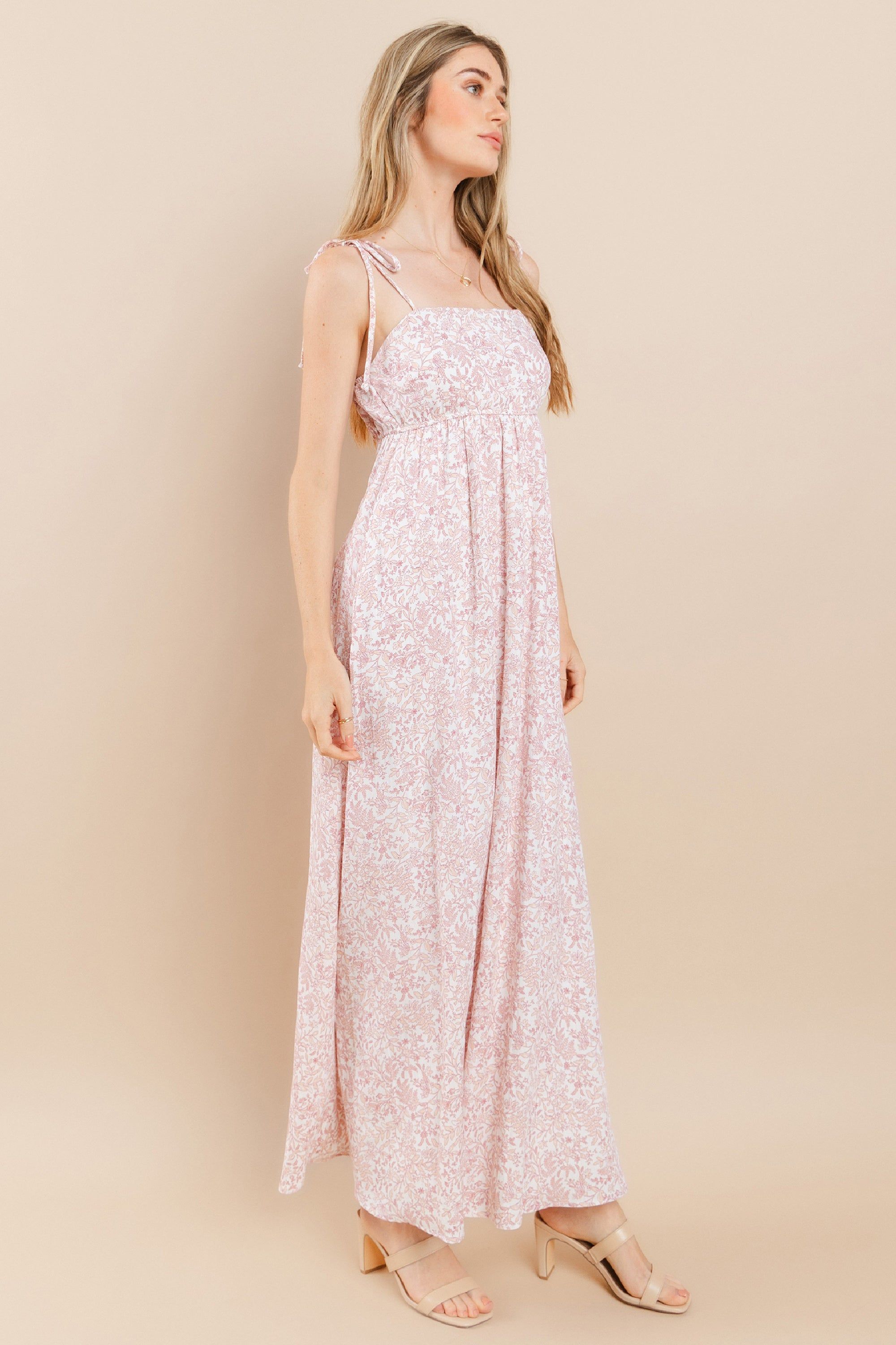 Pink Leaf Print Shoulder Strap Maxi Dress sold by Pinkblush product image thumbnail 3