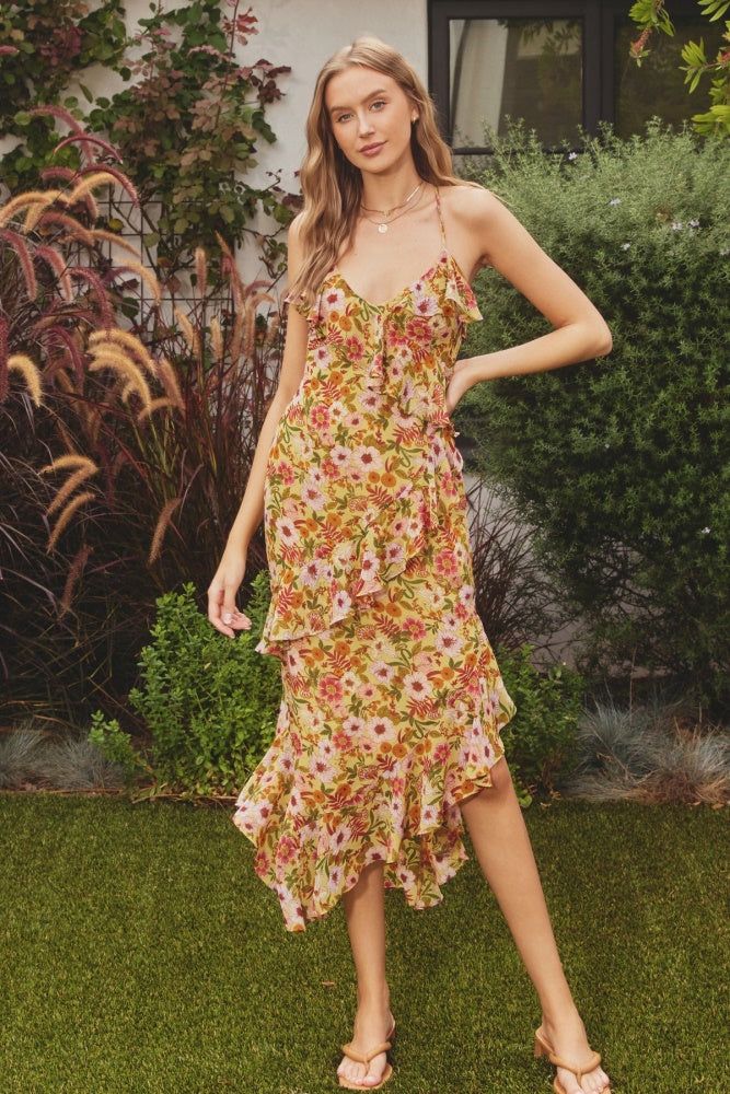 Yellow Garden Diagonal Ruffled Midi Dress sold by Pinkblush product image thumbnail 2