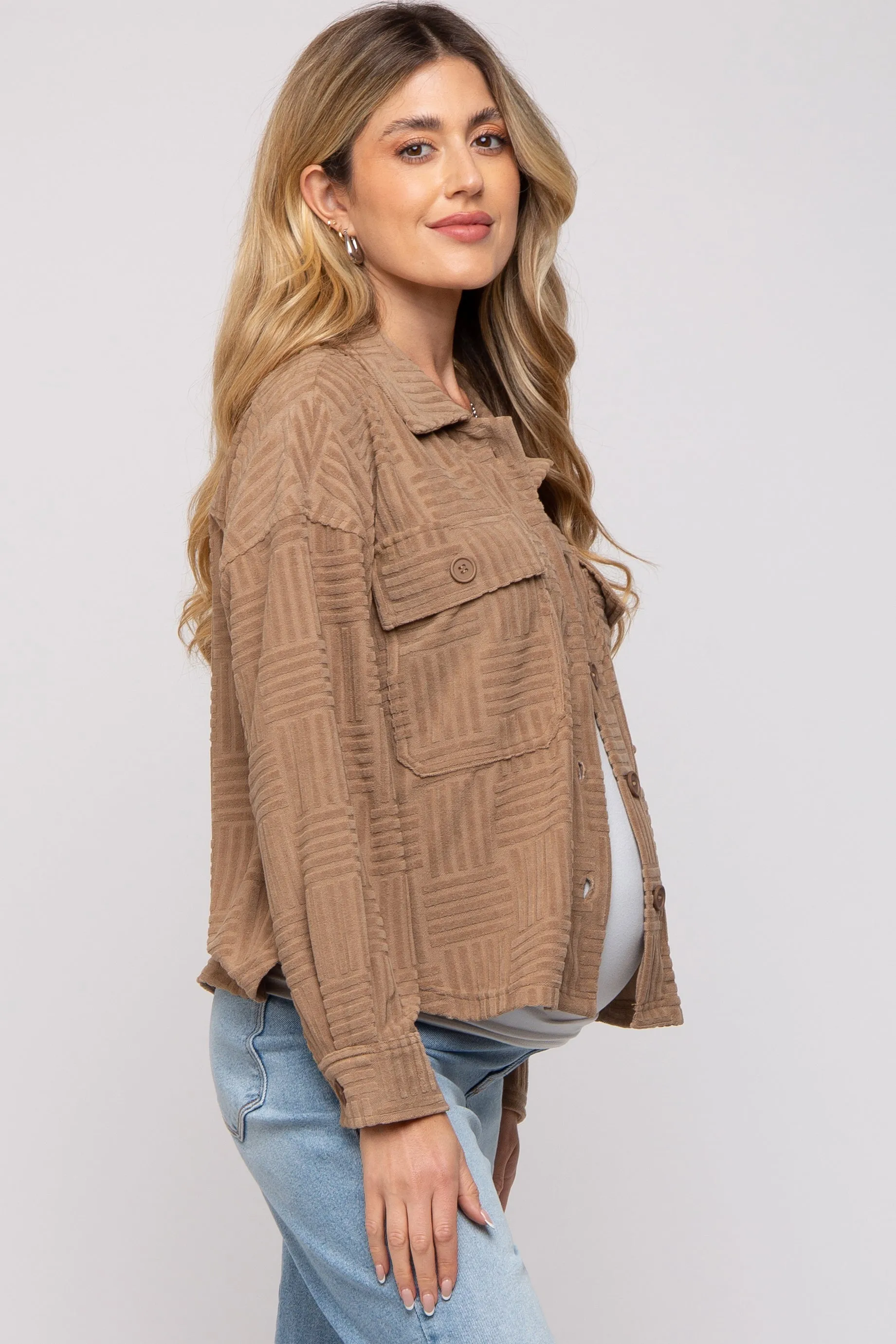 Mocha Velvet Textured Maternity Shirt Jacket sold by Pinkblush product image thumbnail 2