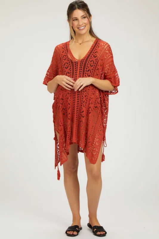 Rust Crochet Knit Maternity Swim Cover Up sold by Pinkblush