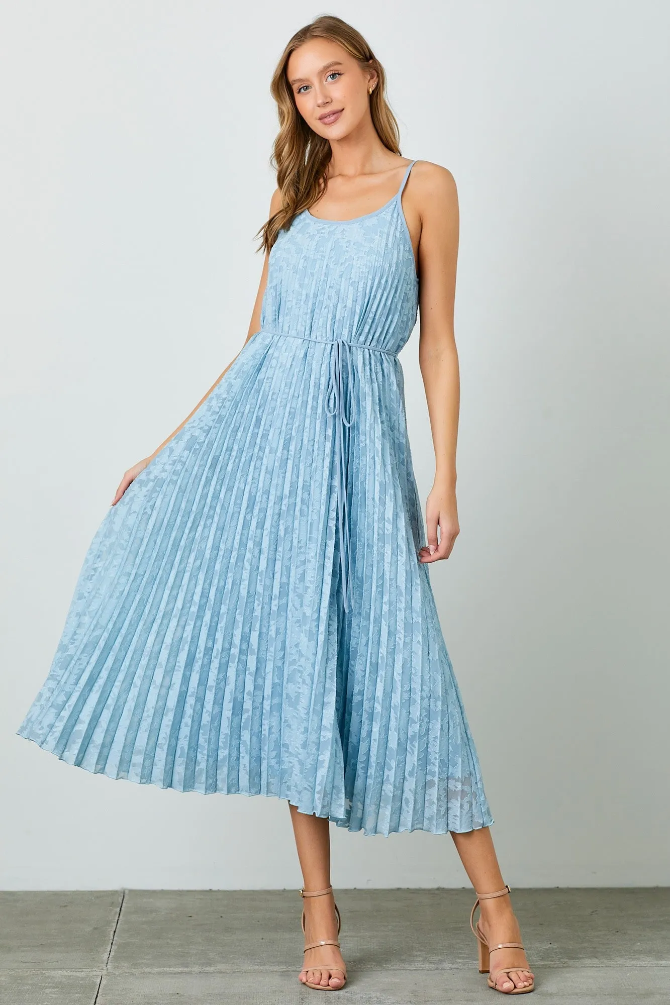 Light Blue Floral Pleated Maxi Dress sold by Pinkblush