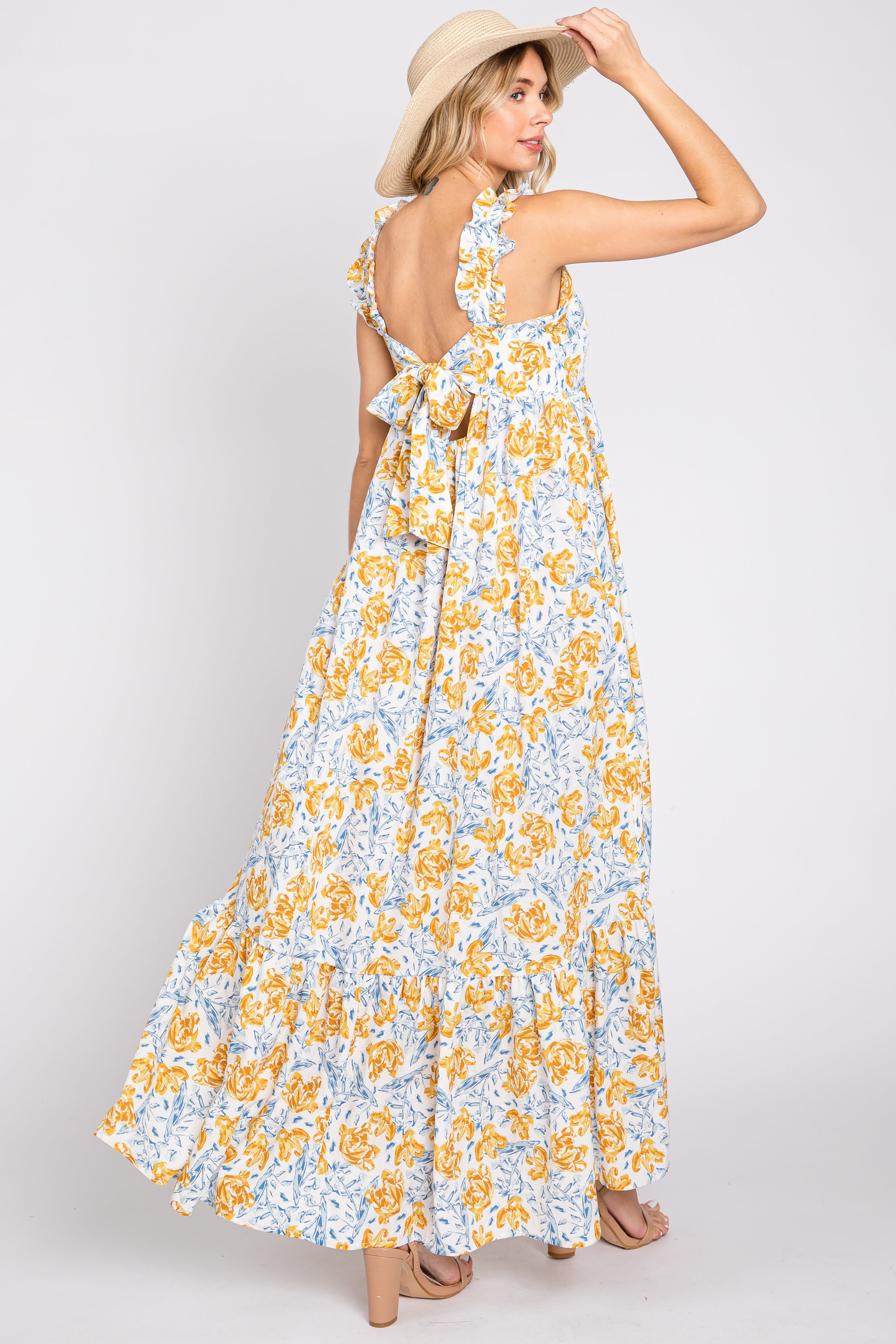 Ivory Floral Sleeveless Ruffle Maxi Dress sold by Pinkblush product image thumbnail 2