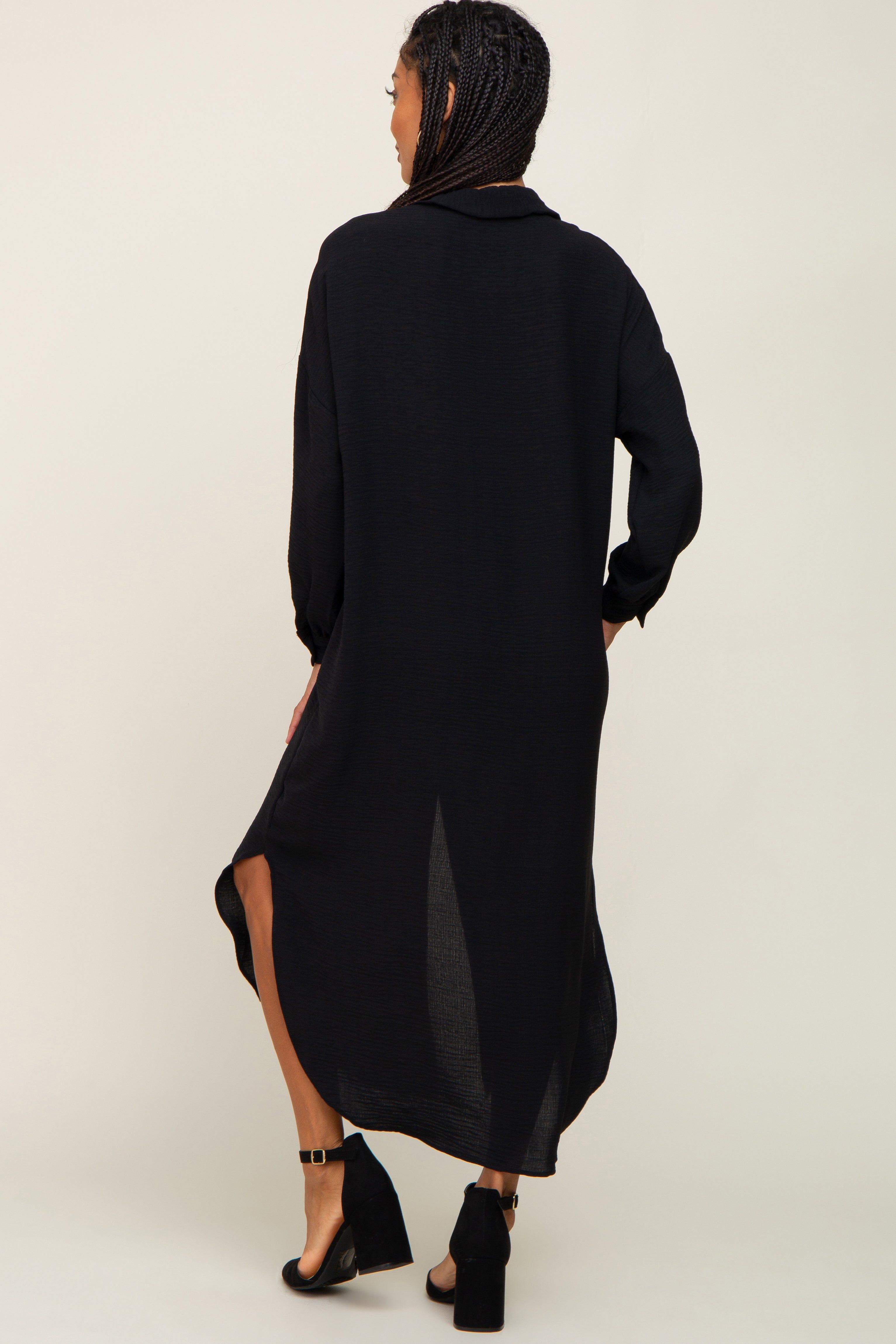 Black Button Down Front Pocket Midi Dress sold by Pinkblush product image thumbnail 3