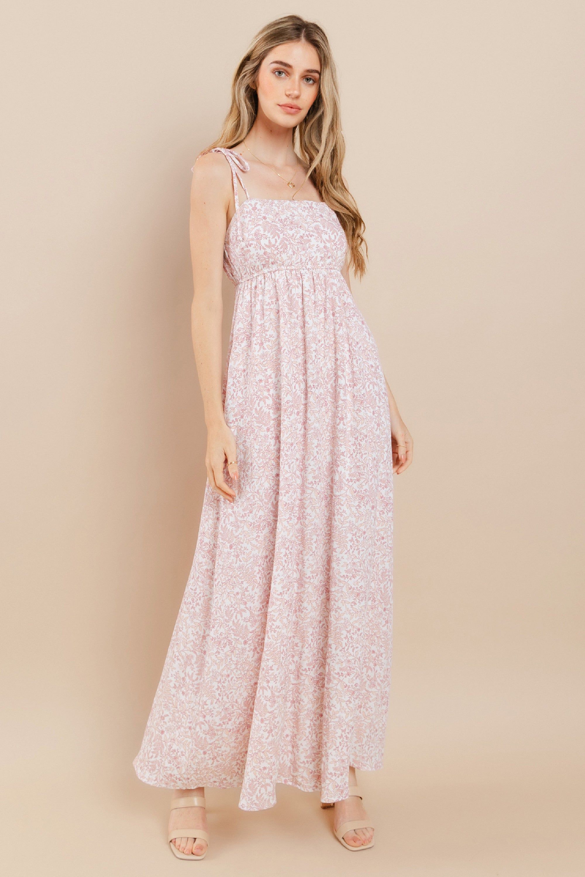 Pink Leaf Print Shoulder Strap Maxi Dress sold by Pinkblush