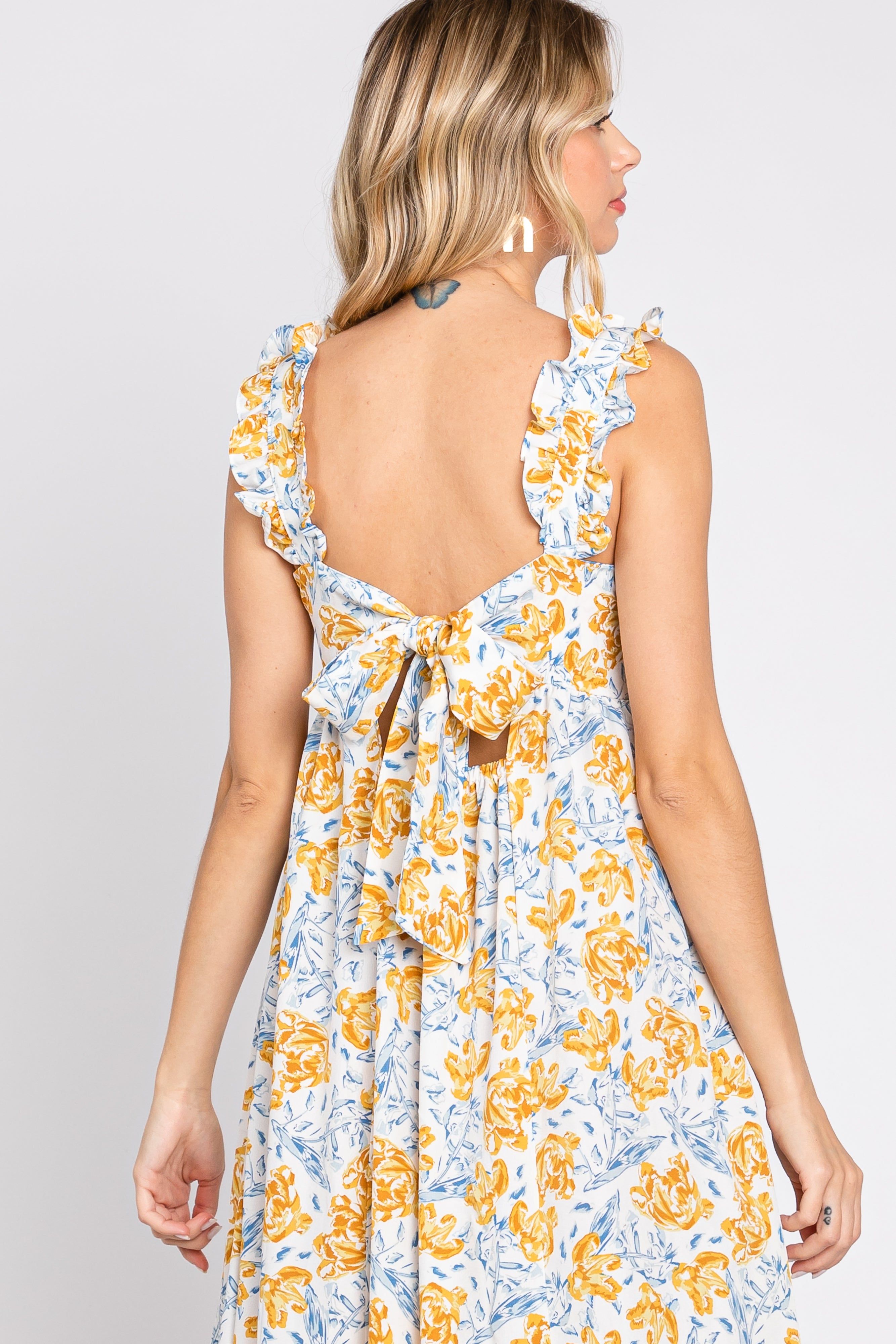 Ivory Floral Sleeveless Ruffle Maxi Dress sold by Pinkblush product image thumbnail 4