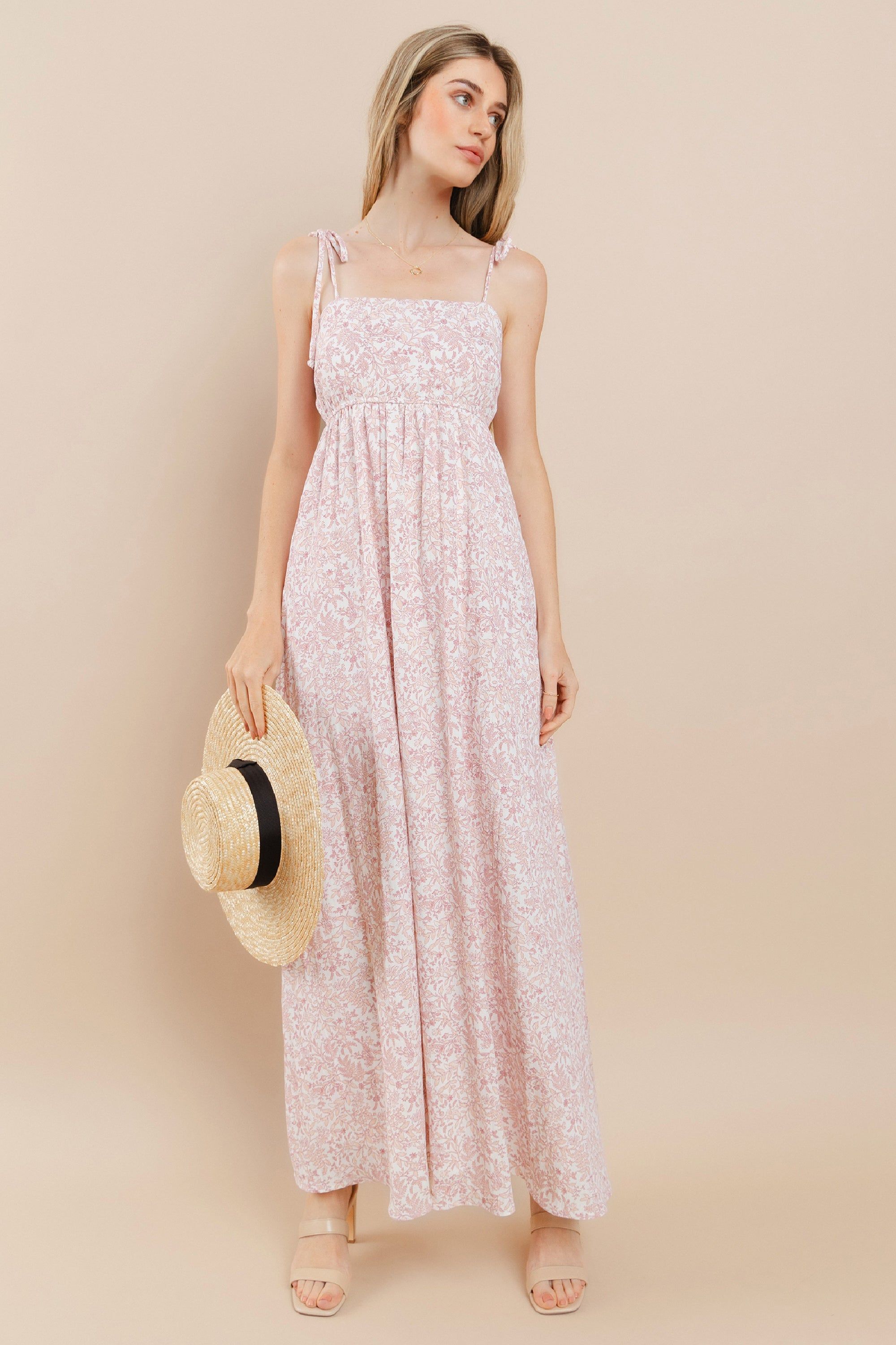 Pink Leaf Print Shoulder Strap Maxi Dress sold by Pinkblush product image thumbnail 5