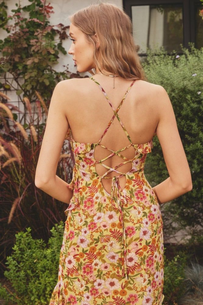 Yellow Garden Diagonal Ruffled Midi Dress sold by Pinkblush product image thumbnail 4