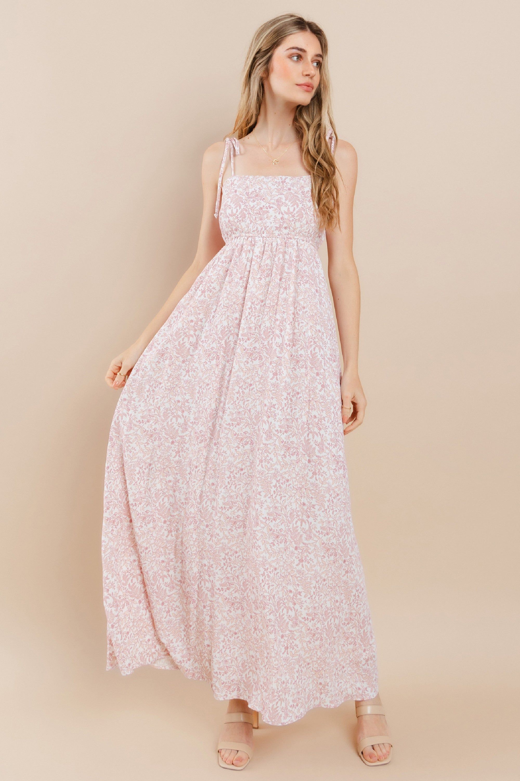 Pink Leaf Print Shoulder Strap Maxi Dress sold by Pinkblush product image thumbnail 2