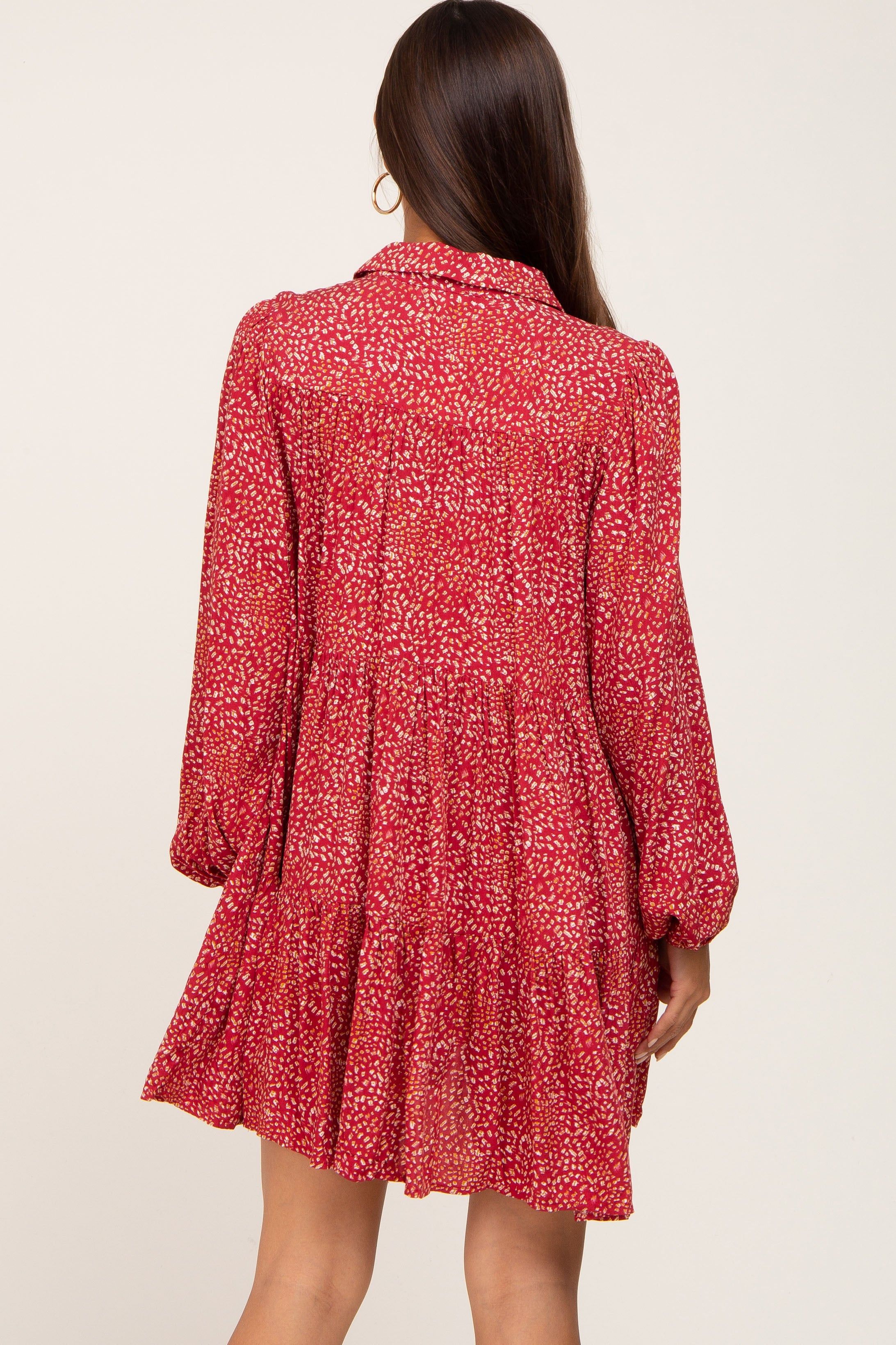 Rust Printed Button Down Tiered Maternity Mini Dress sold by Pinkblush product image thumbnail 3