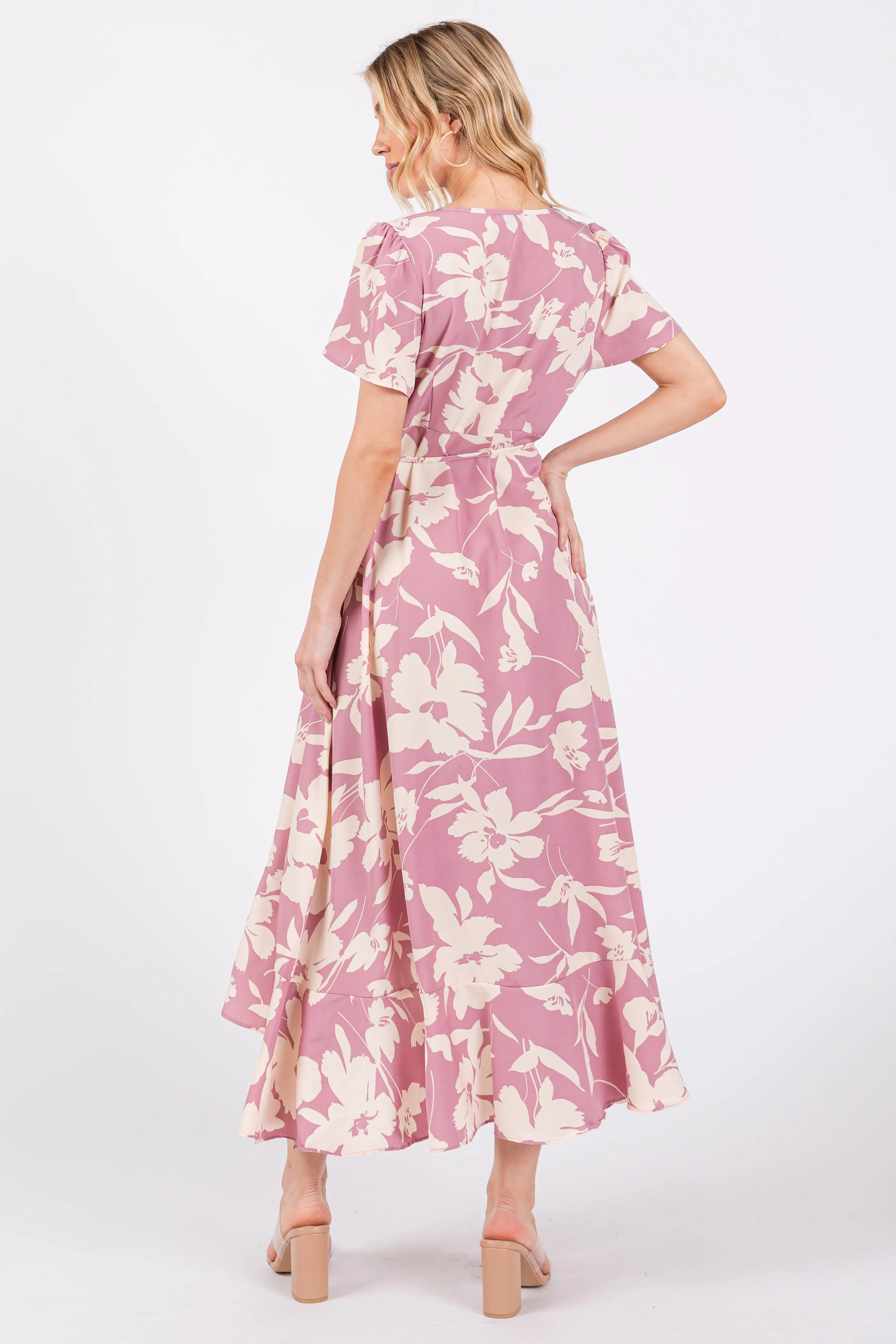 Pink Floral V Neck High Low Dress sold by Pinkblush product image thumbnail 3