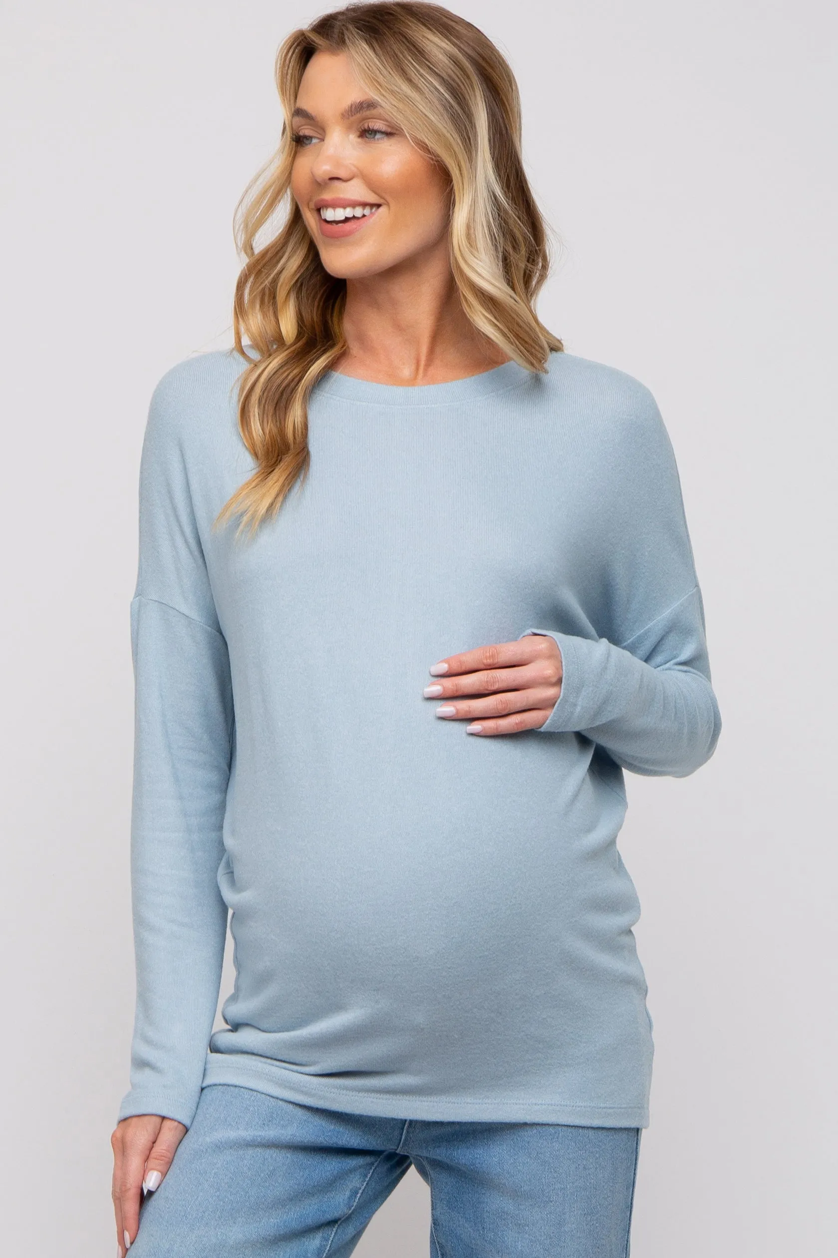 Light Blue Knit Long Sleeve Maternity Top sold by Pinkblush product image thumbnail 3