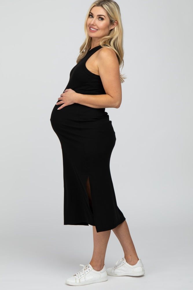 Black Racerback Basic Maternity Midi Dress sold by Pinkblush product image thumbnail 2