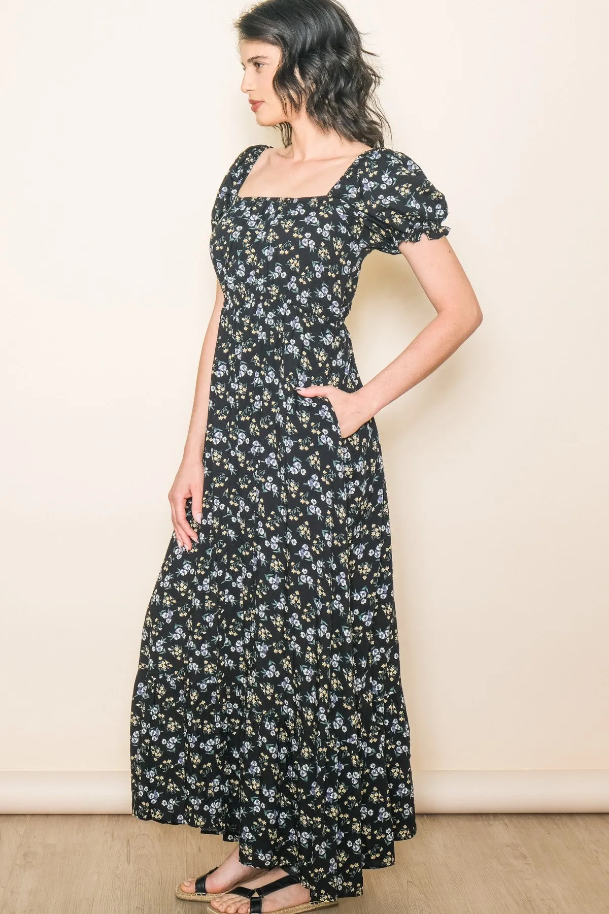 Black Floral Short Sleeve Maxi Dress sold by Pinkblush product image thumbnail 3