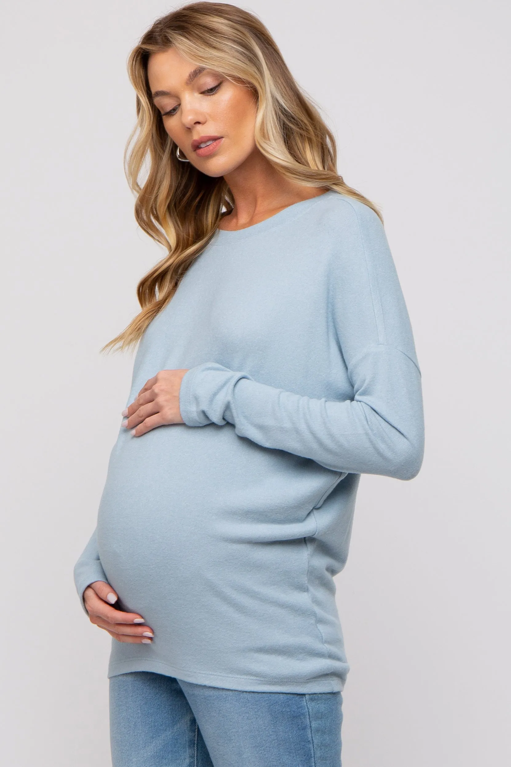 Light Blue Knit Long Sleeve Maternity Top sold by Pinkblush