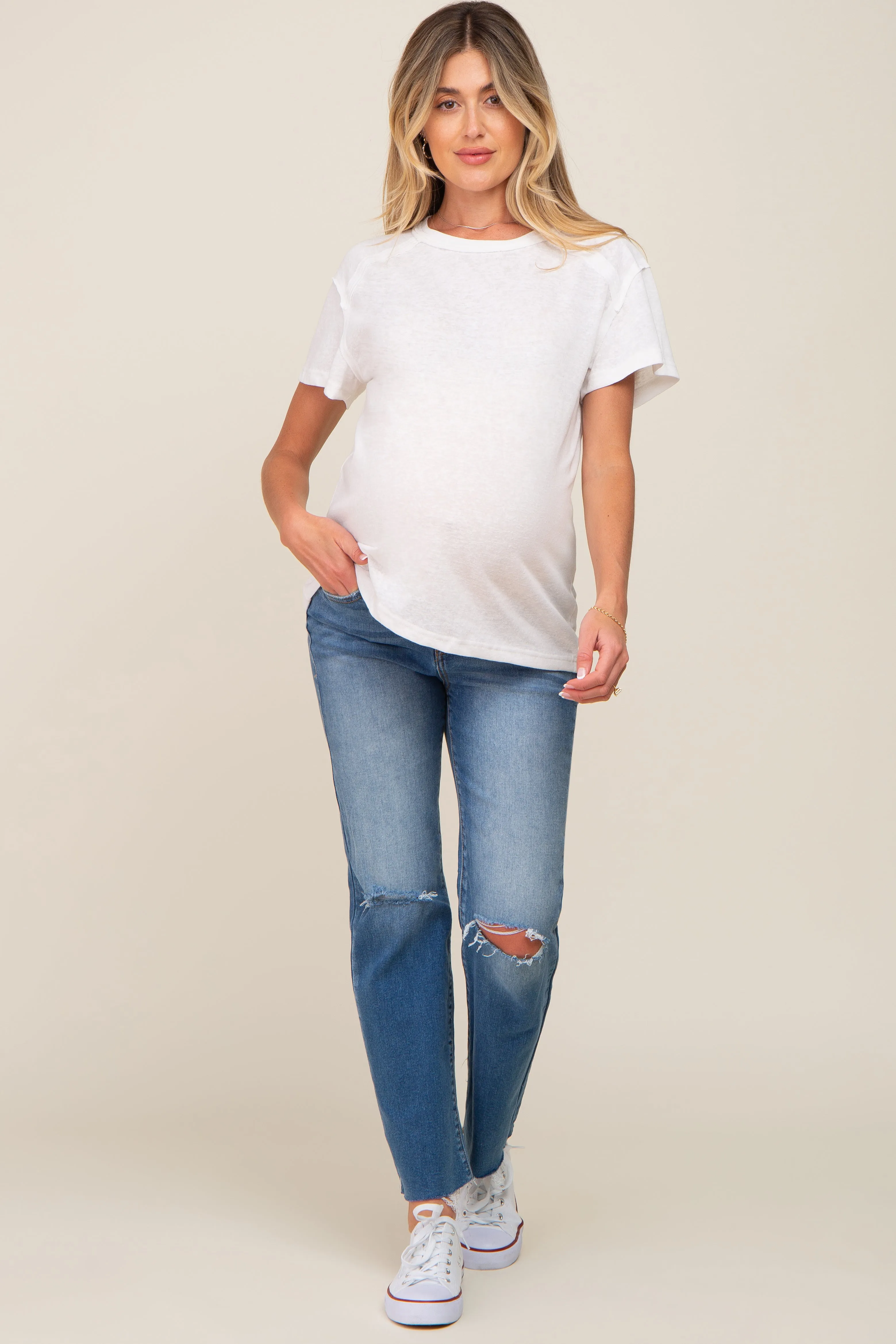 White Raw Hem Maternity Tee sold by Pinkblush product image thumbnail 4