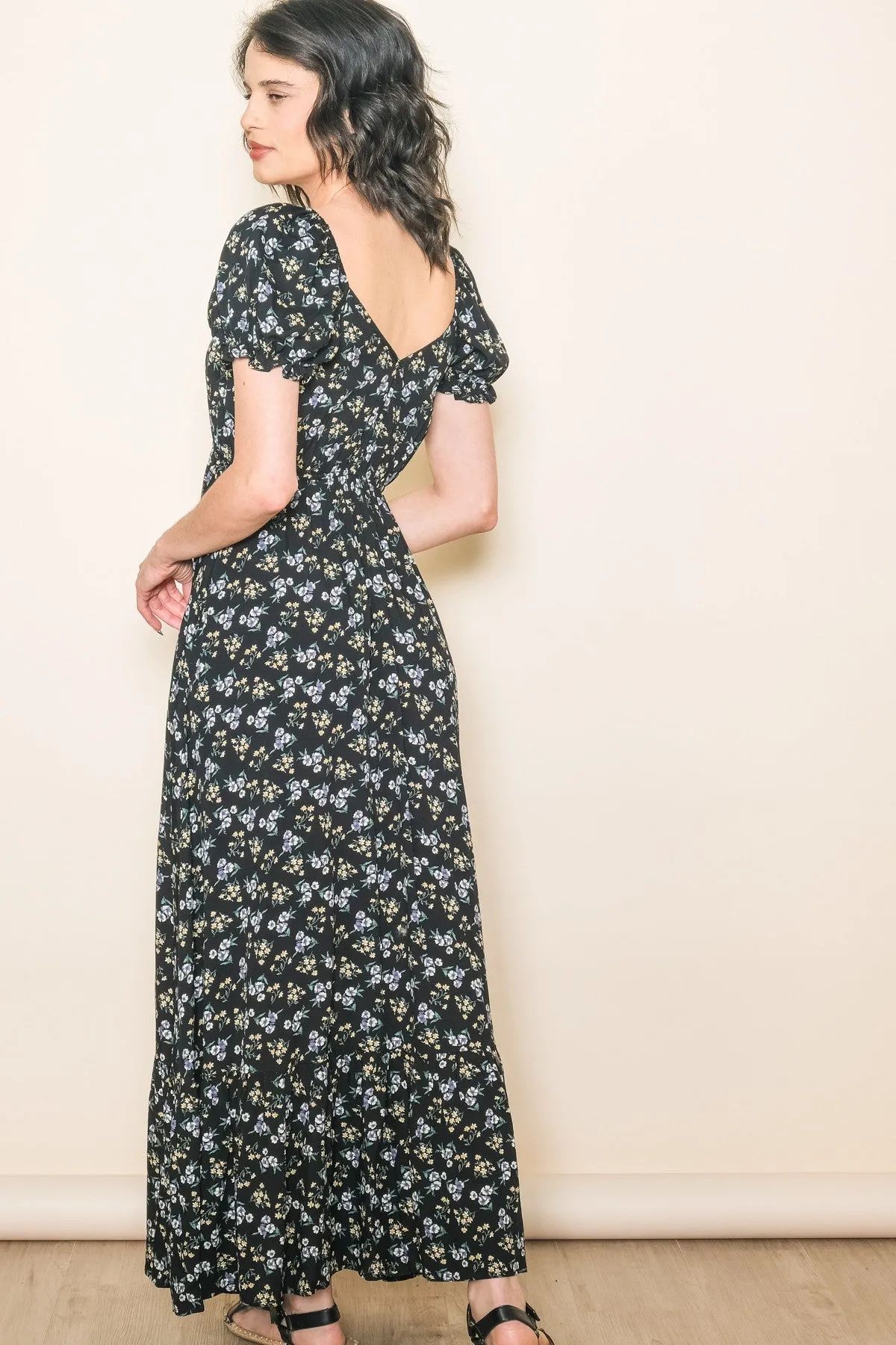 Black Floral Short Sleeve Maxi Dress sold by Pinkblush product image thumbnail 4