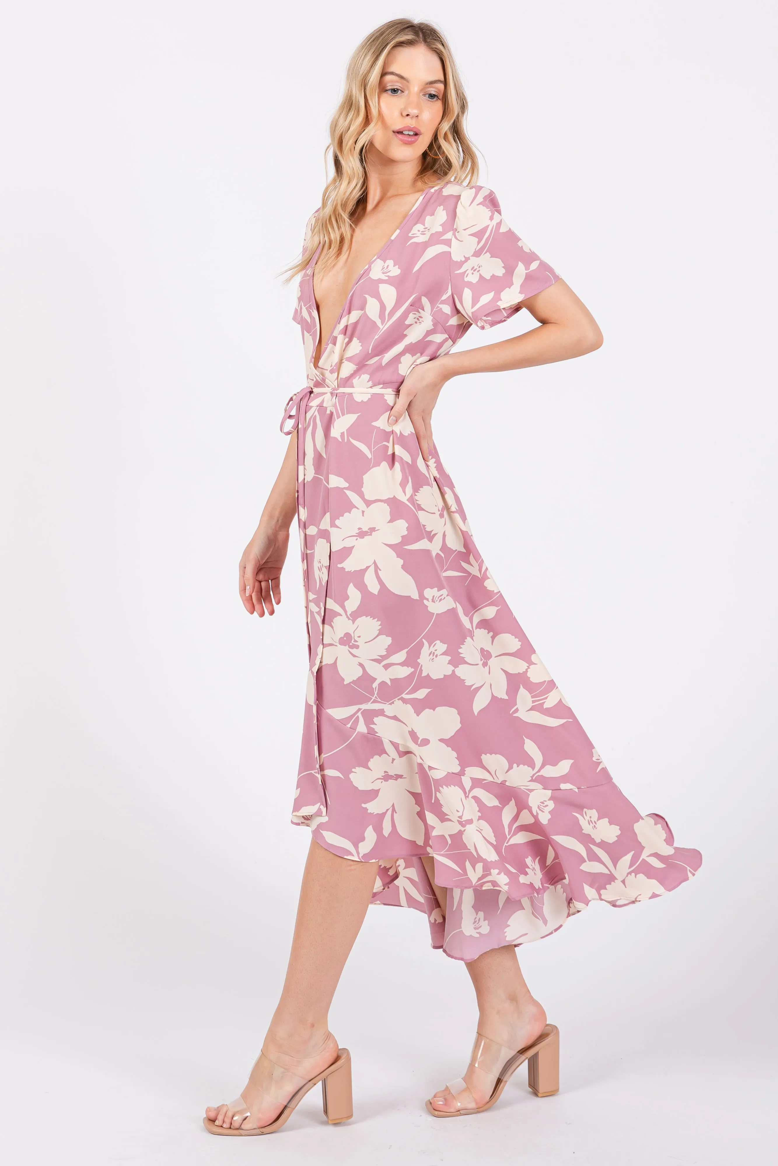Pink Floral V Neck High Low Dress sold by Pinkblush product image thumbnail 2