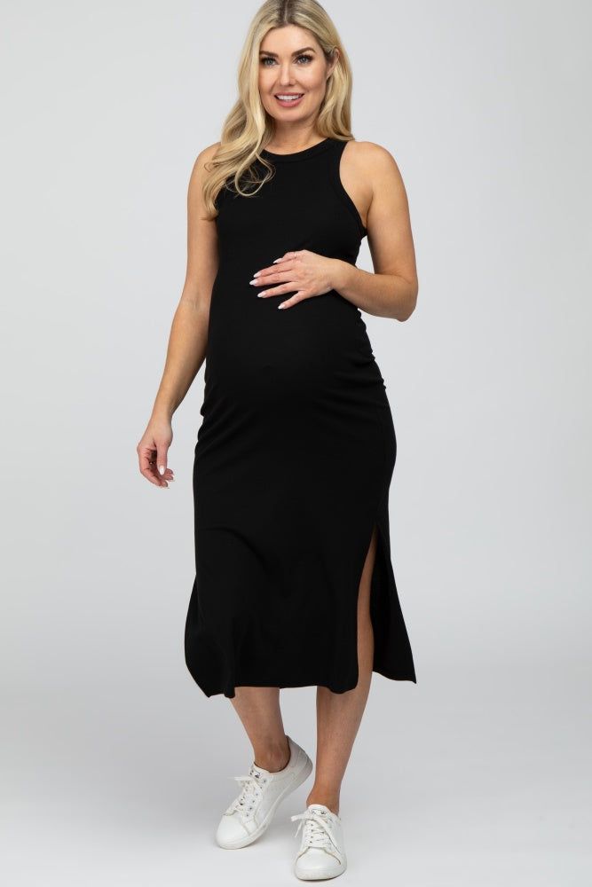 Black Racerback Basic Maternity Midi Dress sold by Pinkblush