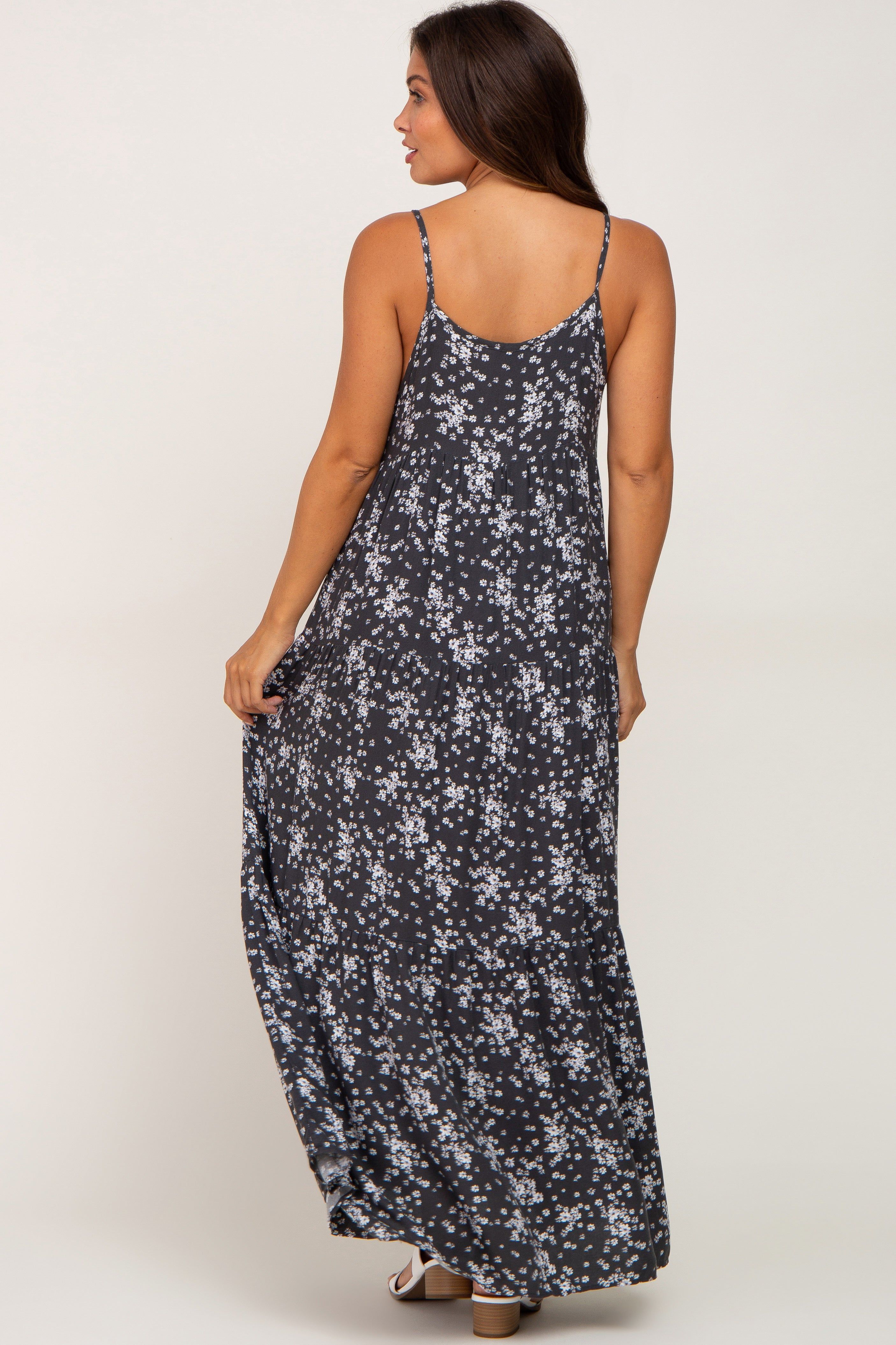 Charcoal Floral Sleeveless Tiered Maternity Maxi Dress sold by Pinkblush product image thumbnail 3