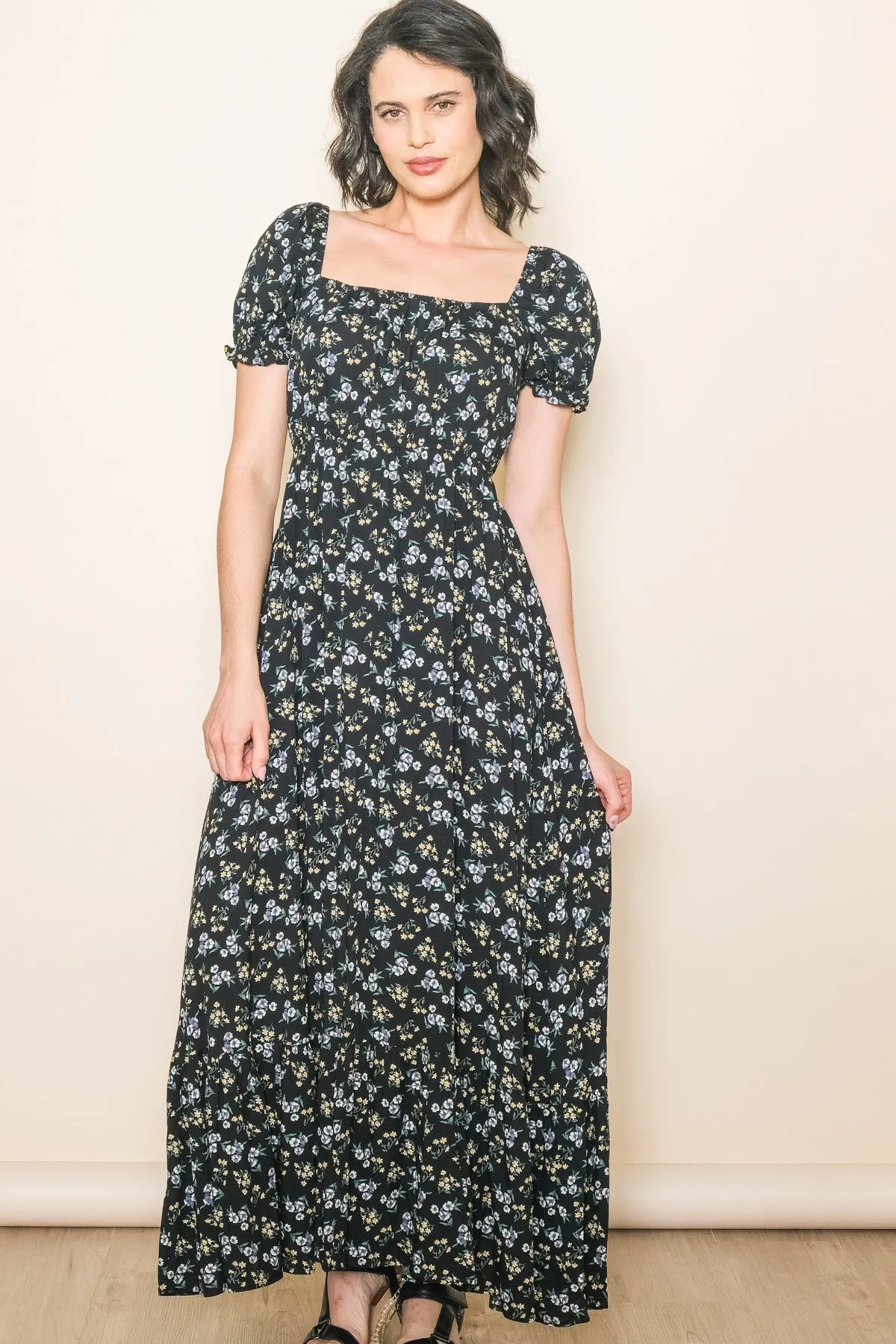 Black Floral Short Sleeve Maxi Dress sold by Pinkblush product image thumbnail 2