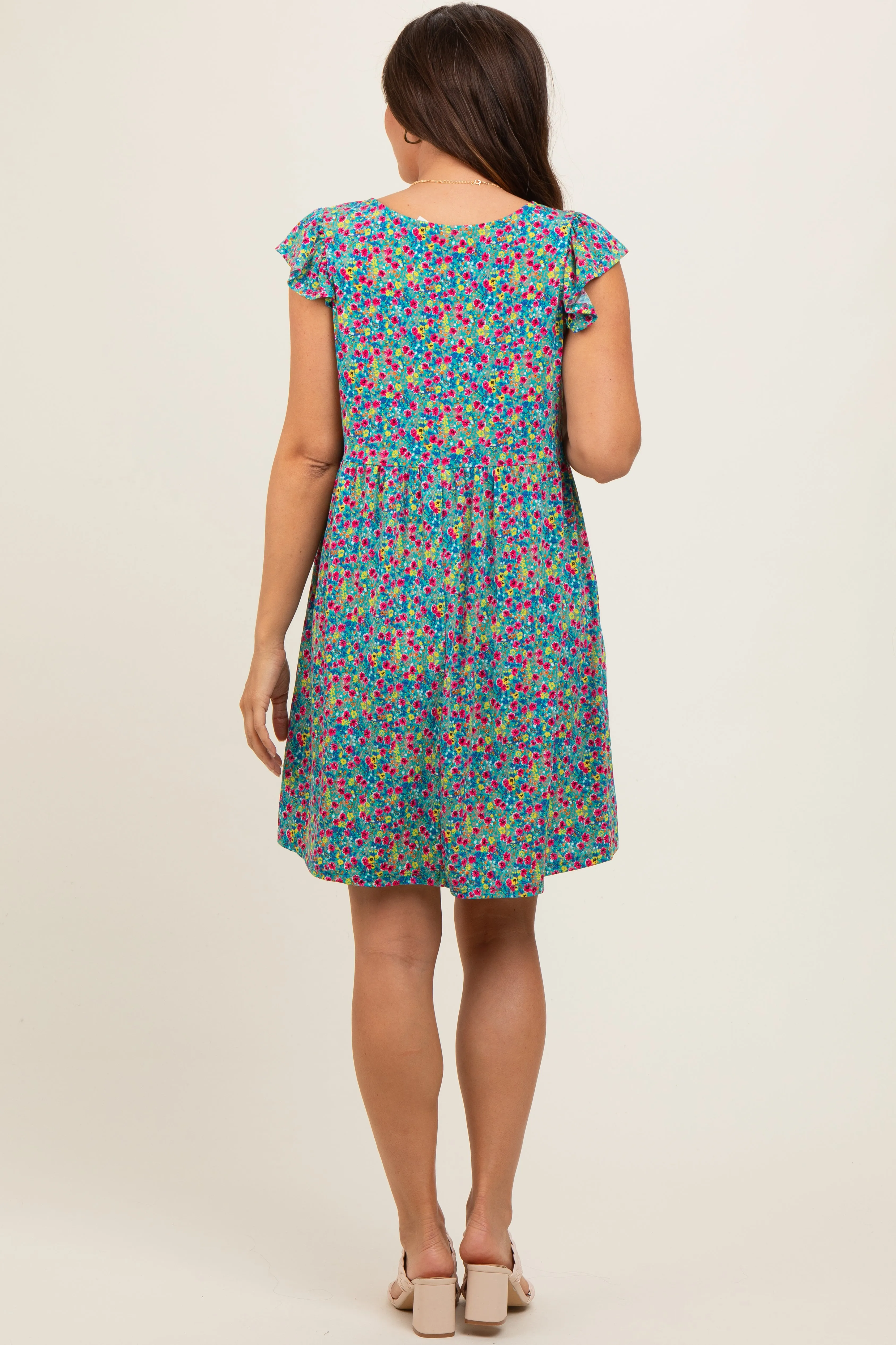 Teal Floral V-Neck Maternity Dress sold by Pinkblush product image thumbnail 4