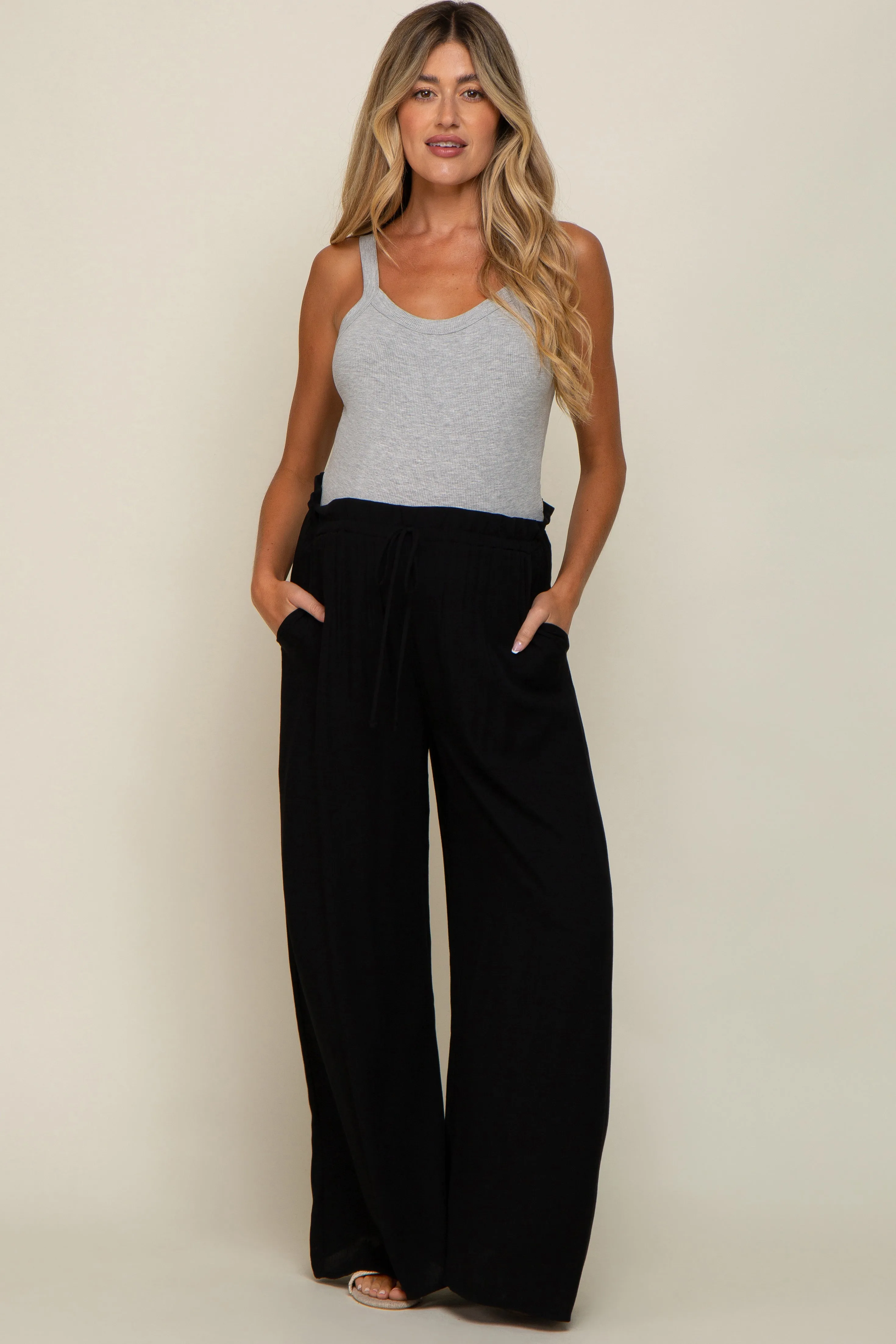 Black Wide Leg Maternity Pants sold by Pinkblush