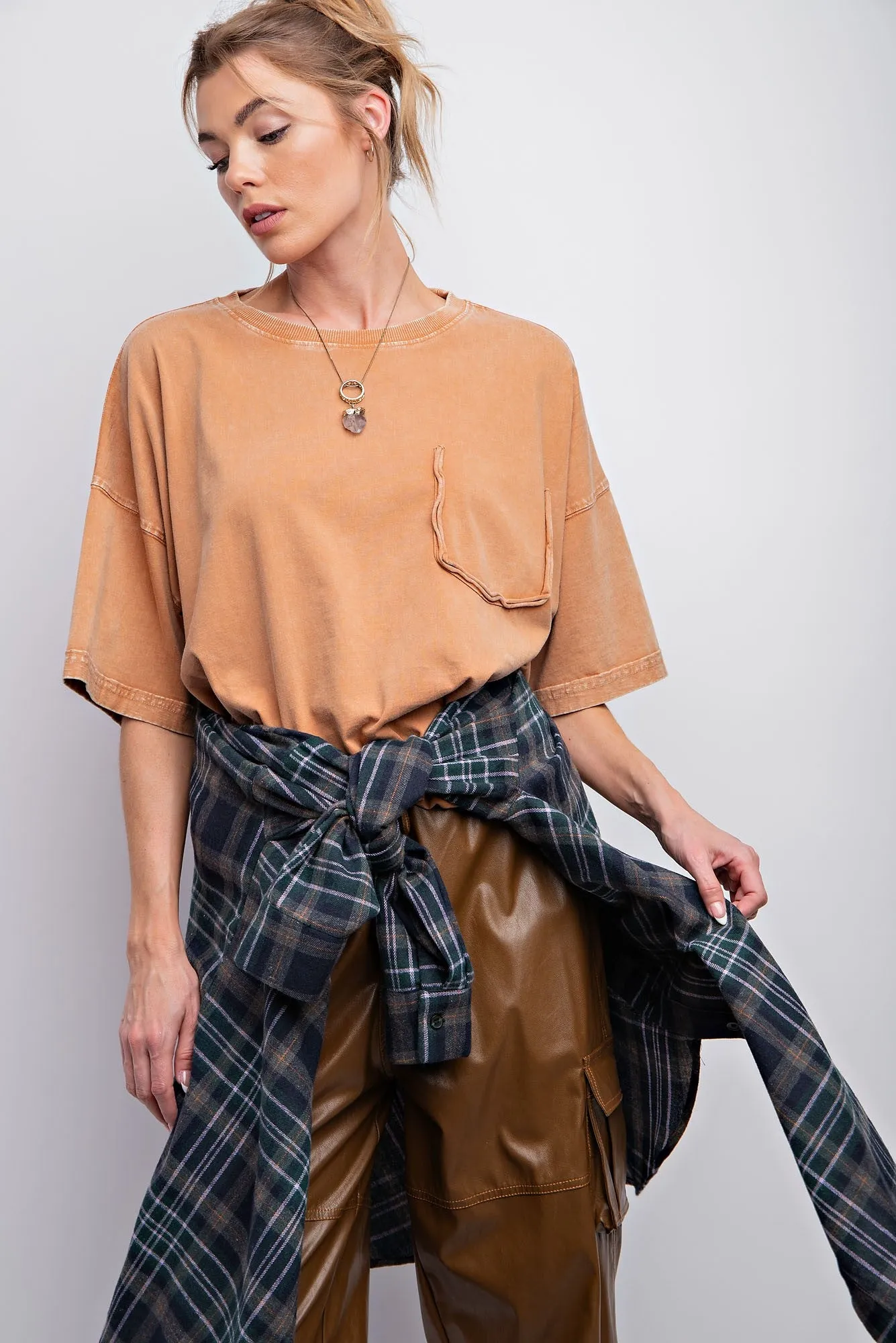 Camel Faded Wash Maternity Short Sleeve Top sold by Pinkblush product image thumbnail 4