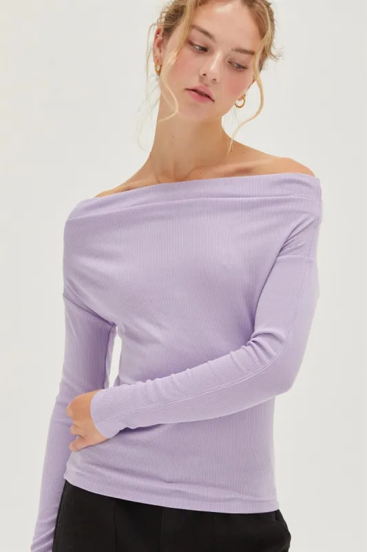 Taro Off Shoulder Ribbed Knit Top sold by Pinkblush