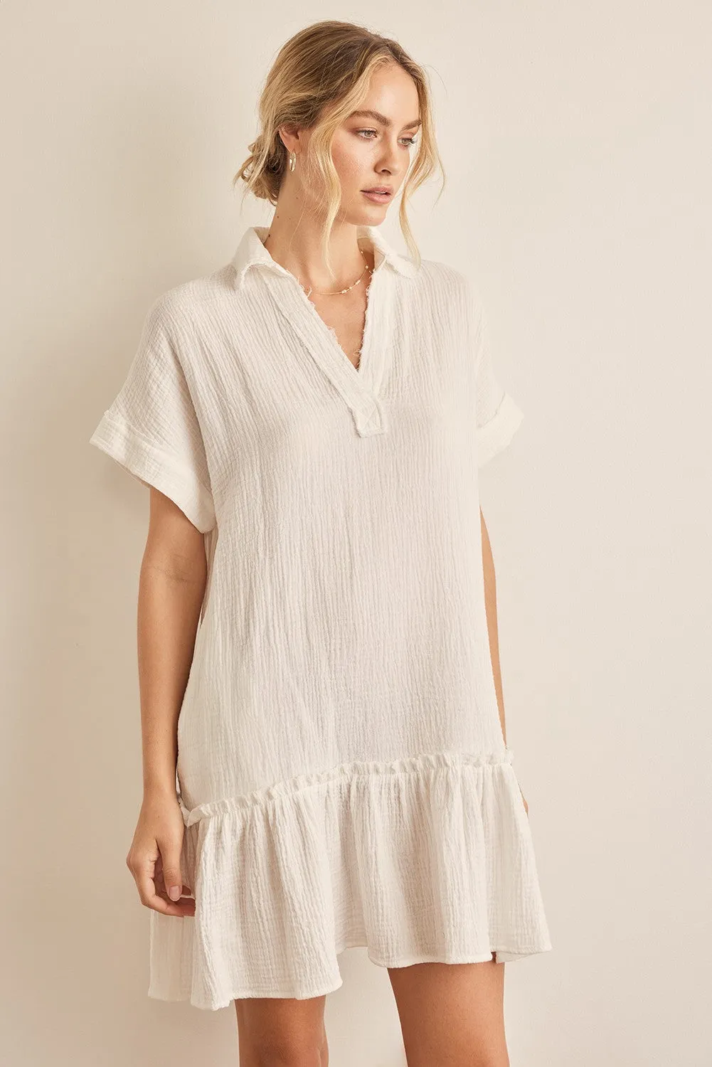 Off White Crinkled Cotton Guaze Relaxed Fit Ruffled Dress sold by Pinkblush product image thumbnail 2