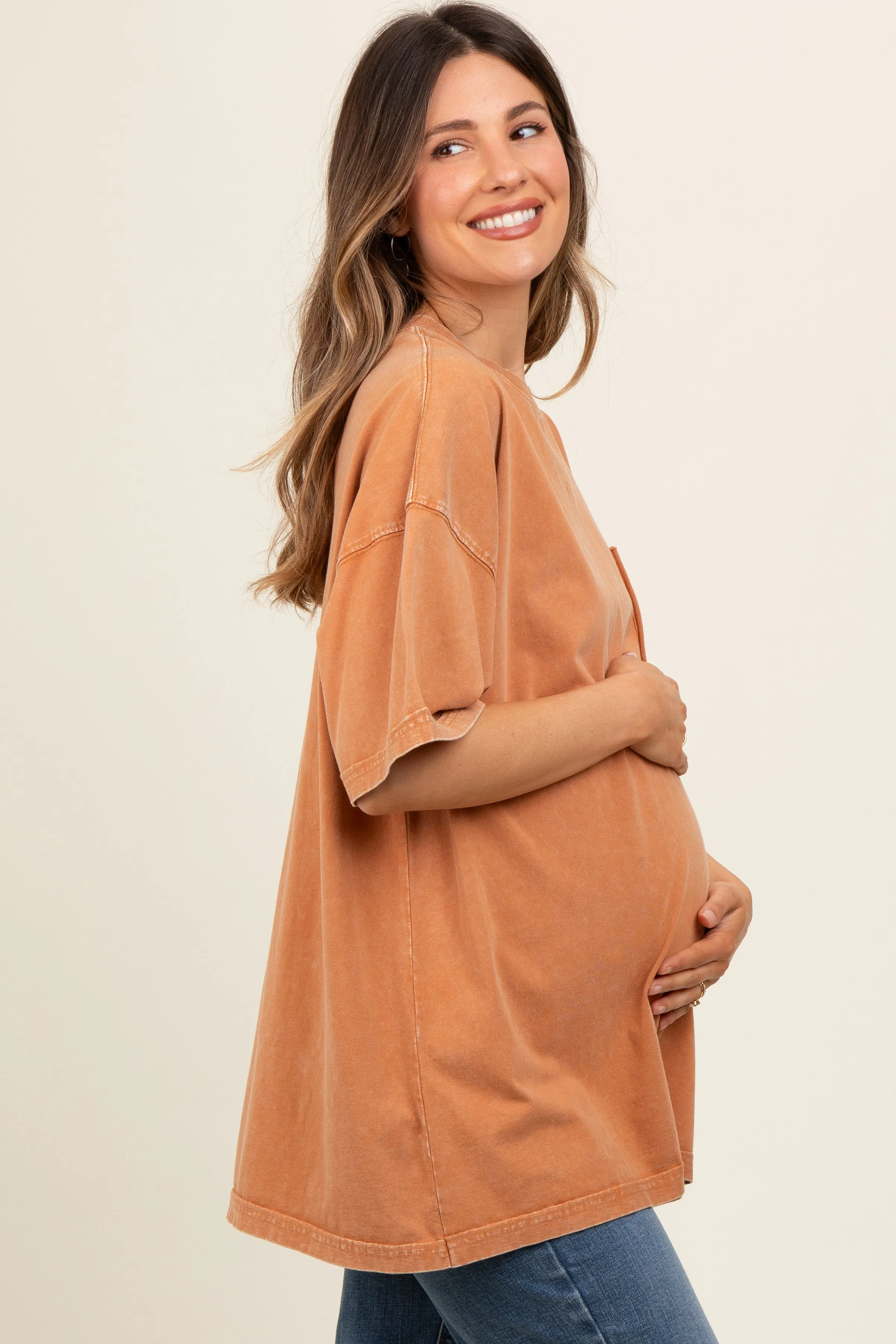 Camel Faded Wash Maternity Short Sleeve Top sold by Pinkblush product image thumbnail 2