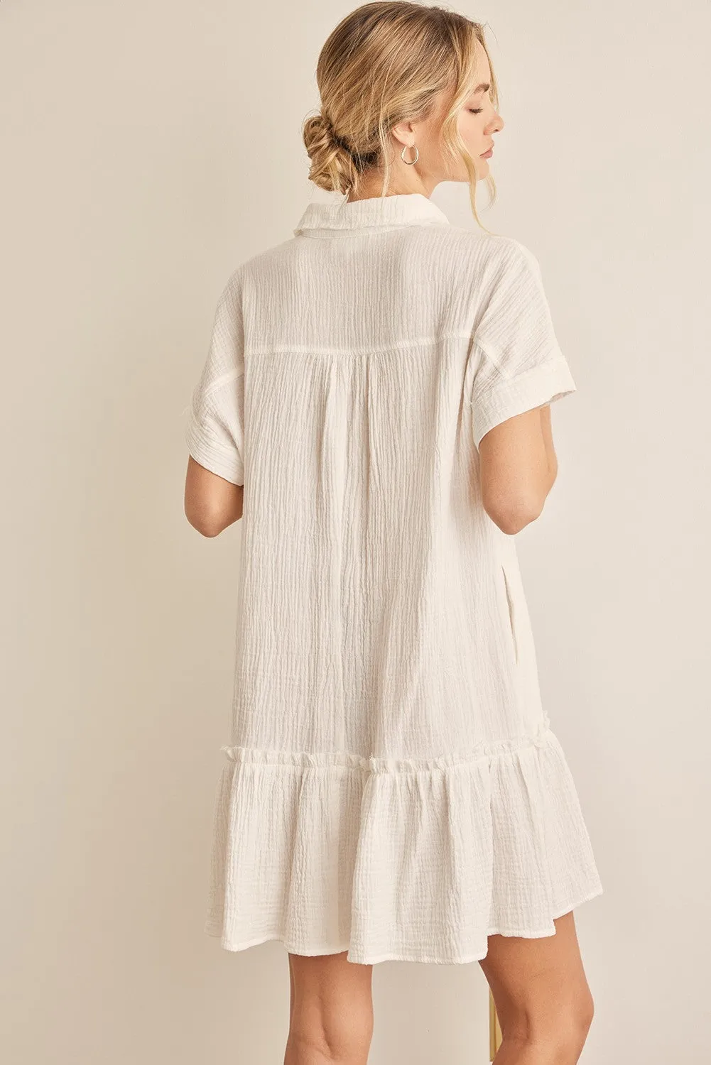 Off White Crinkled Cotton Guaze Relaxed Fit Ruffled Dress sold by Pinkblush product image thumbnail 3