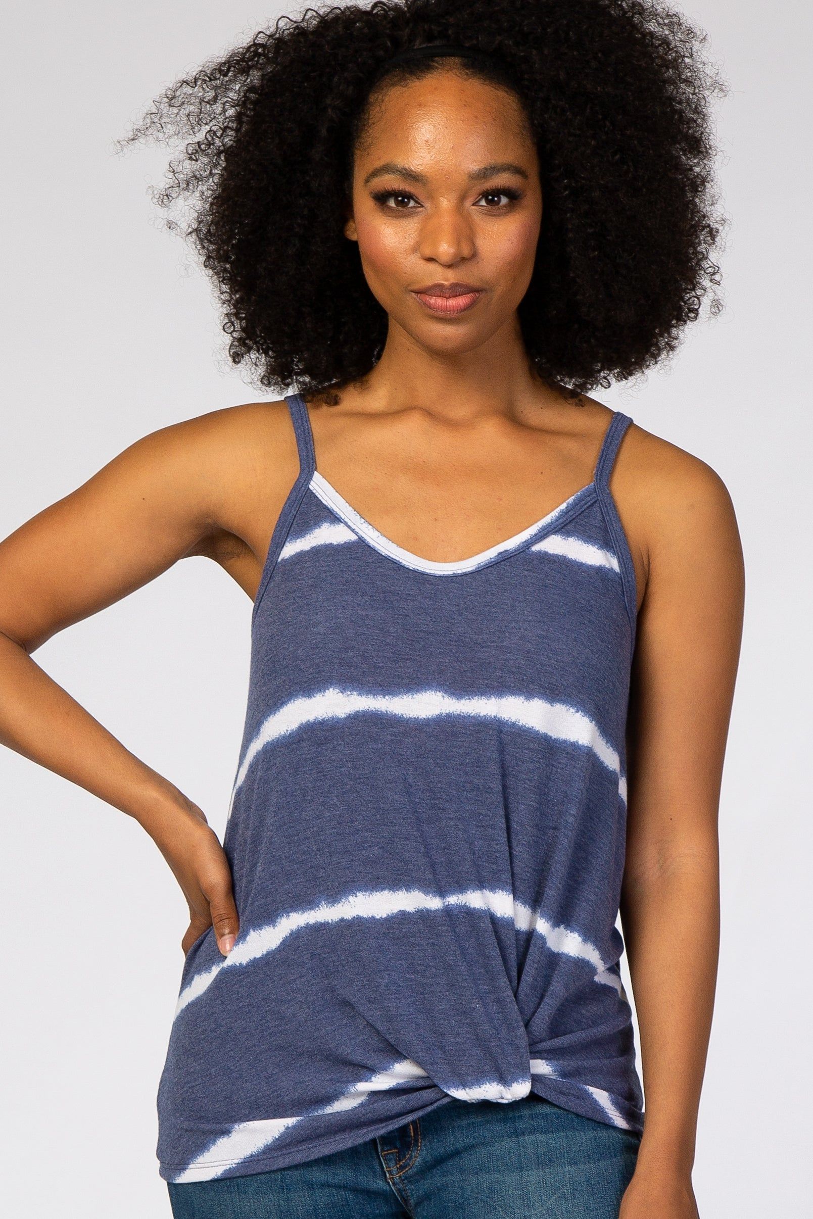 Navy Tie Dye Striped Maternity Tank Top sold by Pinkblush product image thumbnail 5