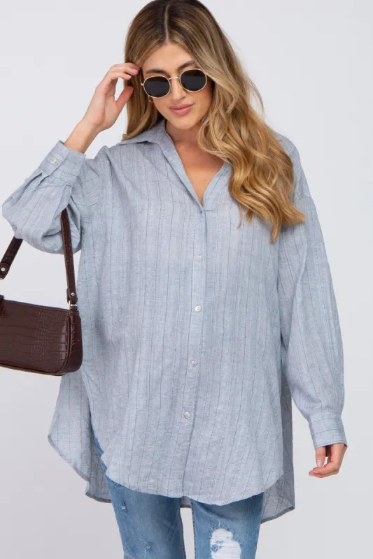 Grey Striped Button Up Maternity Top sold by Pinkblush