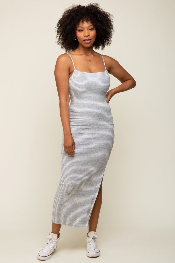 Grey Striped Sleeveless Fitted Maxi Dress sold by Pinkblush product image thumbnail 4