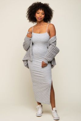 Grey Striped Sleeveless Fitted Maxi Dress sold by Pinkblush