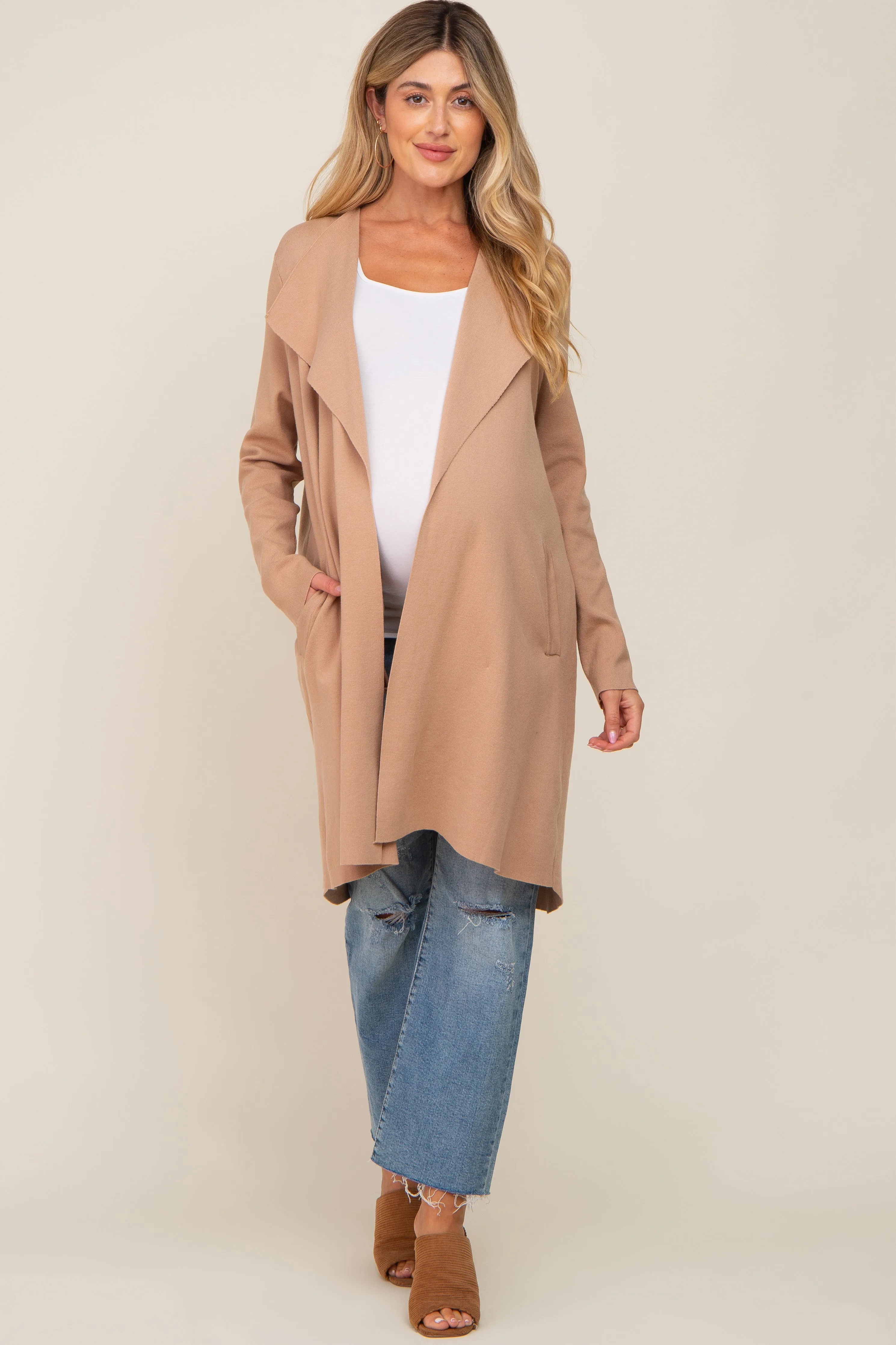 Taupe Draped Maternity Cardigan sold by Pinkblush product image thumbnail 4