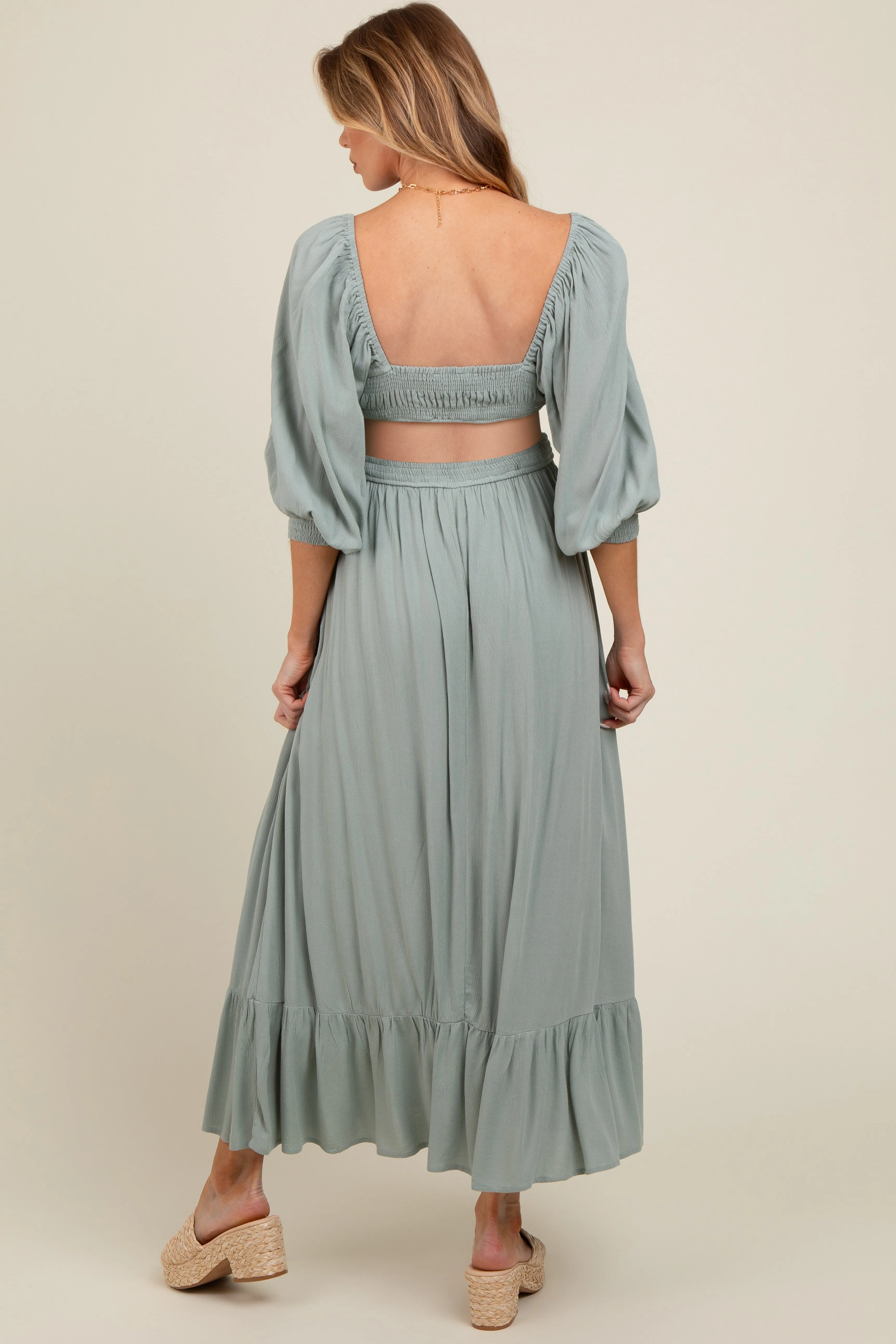 Light Olive Cutout Maternity Maxi Dress sold by Pinkblush product image thumbnail 2