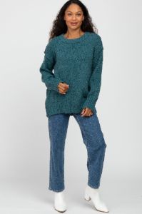 Teal Textured Knit Exposed Seam Sweater sold by Pinkblush