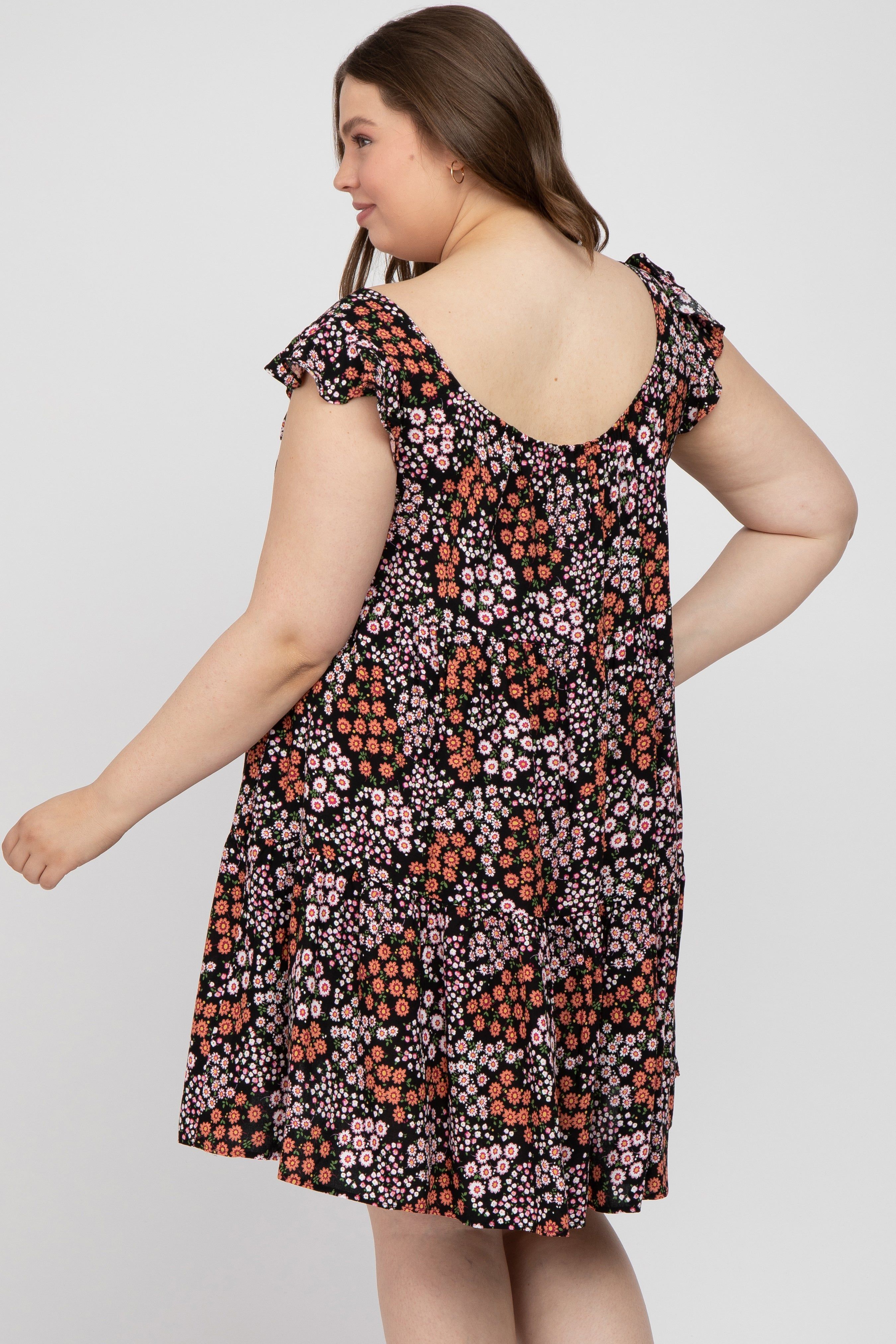 Black Ditsy Floral Flutter Sleeve Maternity Plus Dress sold by Pinkblush product image thumbnail 4