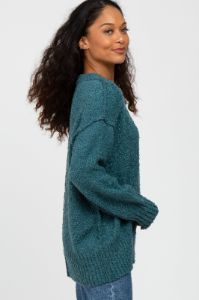 Teal Textured Knit Exposed Seam Sweater sold by Pinkblush