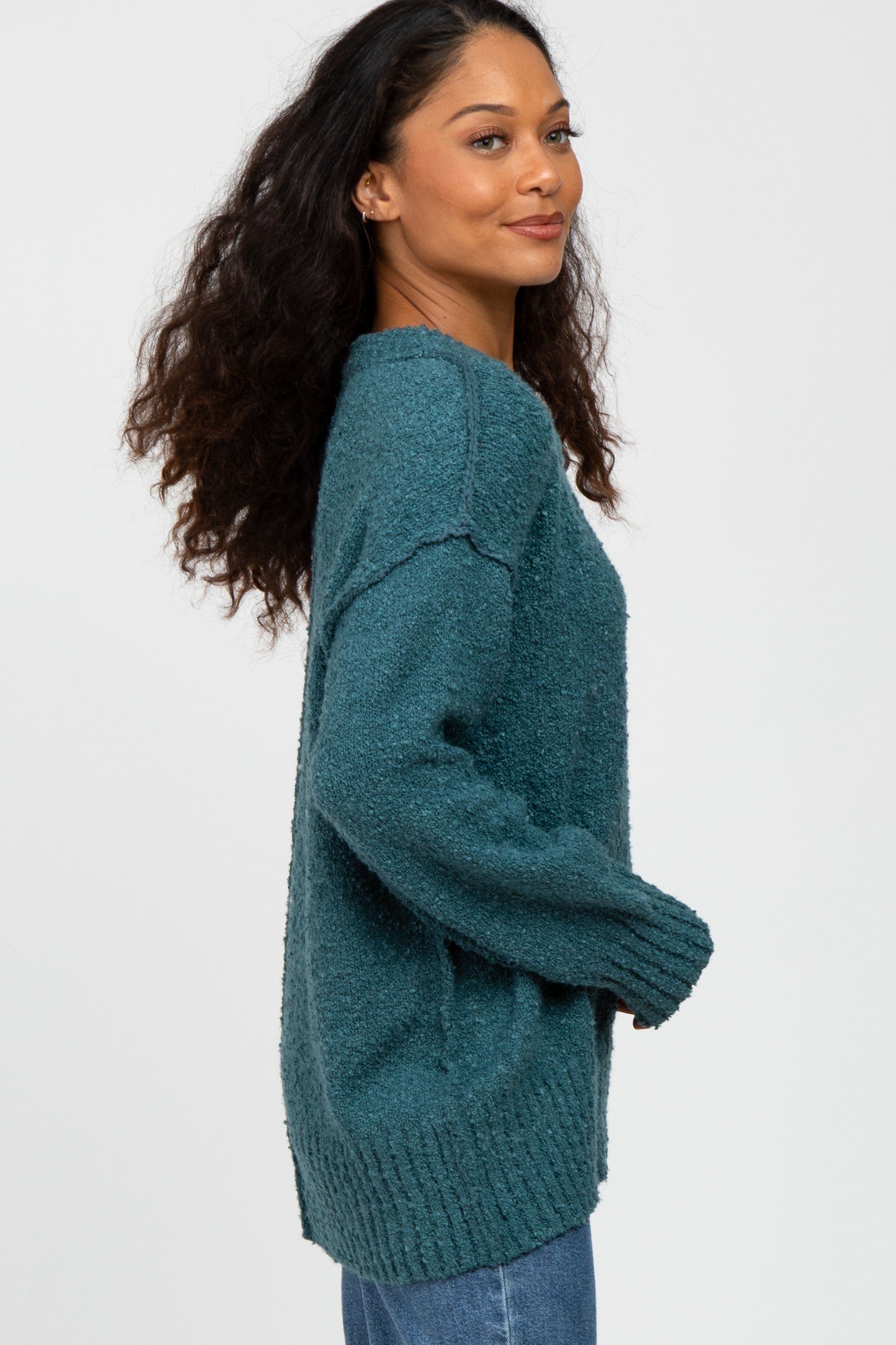 Teal Textured Knit Exposed Seam Sweater sold by Pinkblush product image thumbnail 3