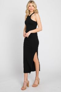 Black One Shoulder Cutout Side Slit Midi Dress sold by Pinkblush