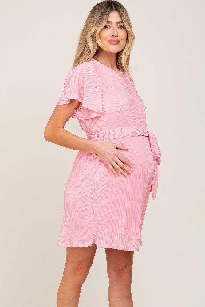 Pink Pleated Front Tie Maternity Dress sold by Pinkblush product image thumbnail 2