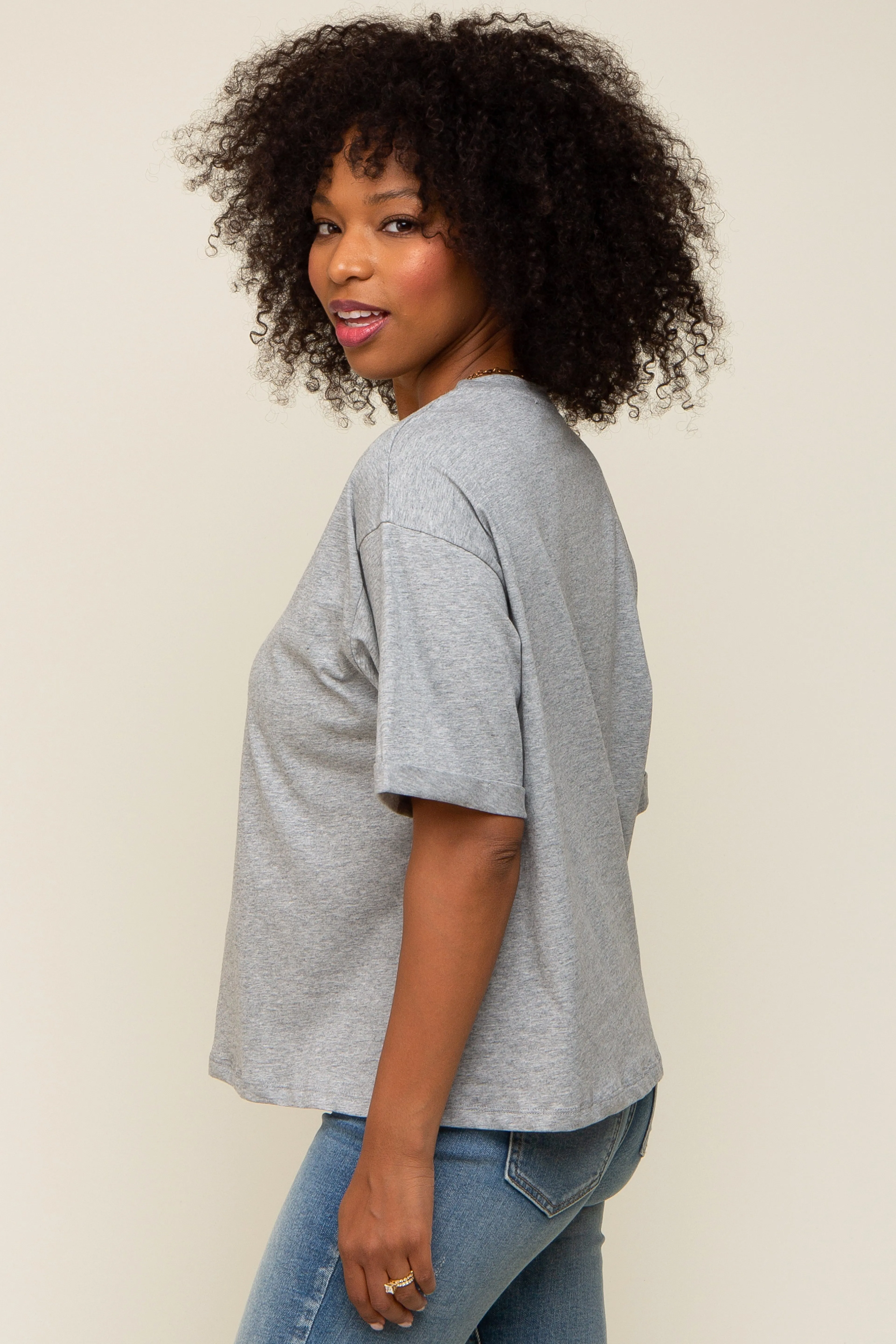 Heather Grey Basic Rolled Short Sleeve T-Shirt sold by Pinkblush product image thumbnail 3