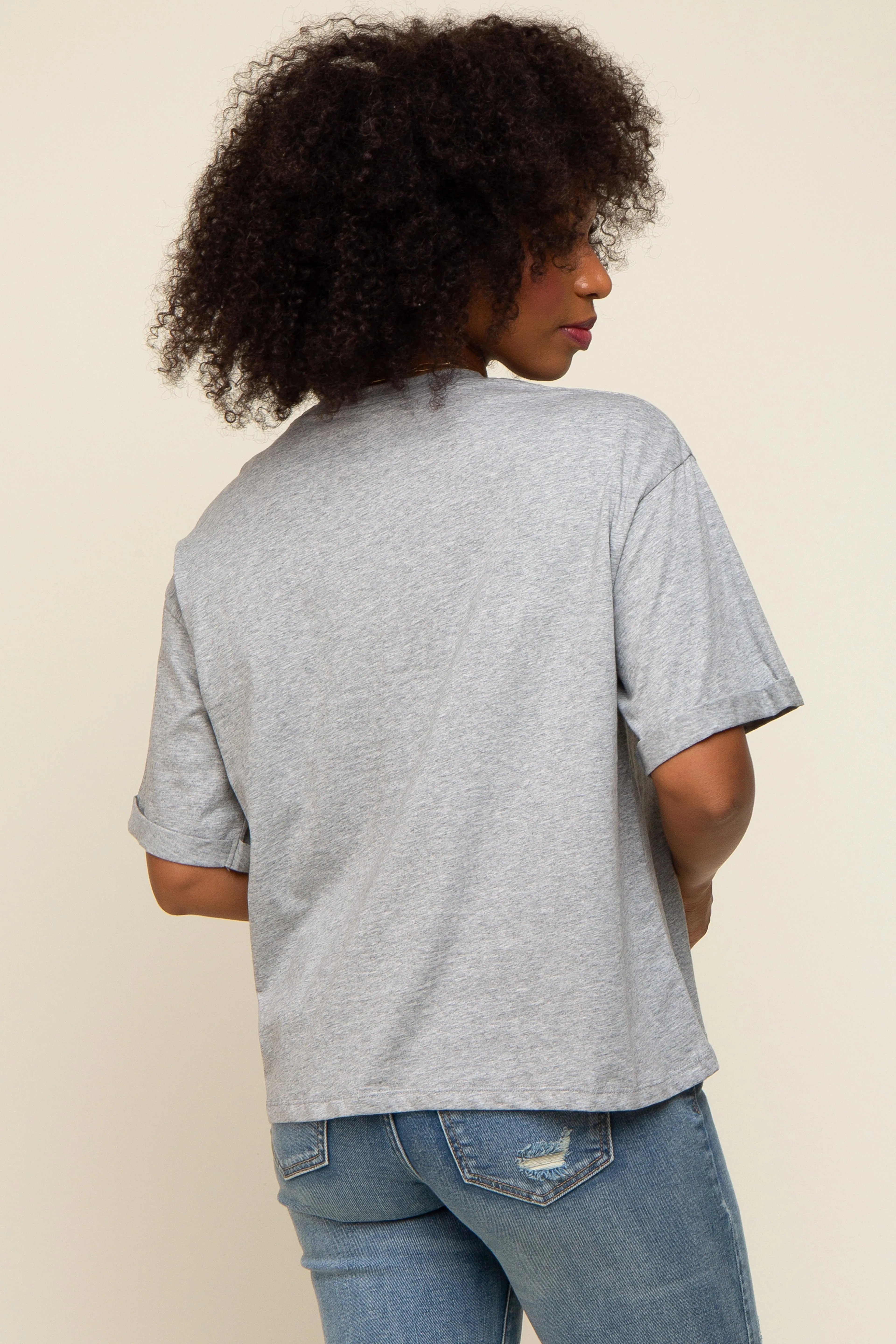 Heather Grey Basic Rolled Short Sleeve T-Shirt sold by Pinkblush product image thumbnail 4