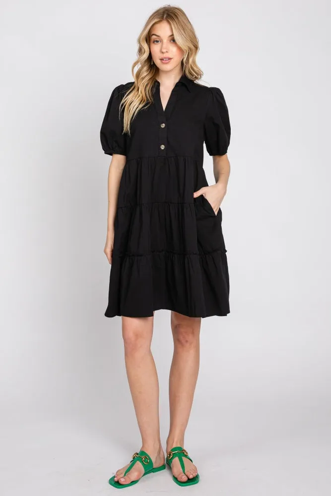 Black Collared Tiered Dress sold by Pinkblush product image thumbnail 3