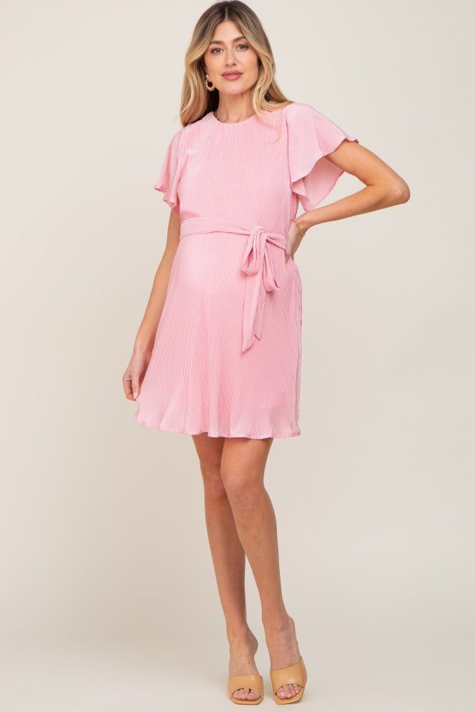 Pink Pleated Front Tie Maternity Dress sold by Pinkblush product image thumbnail 4